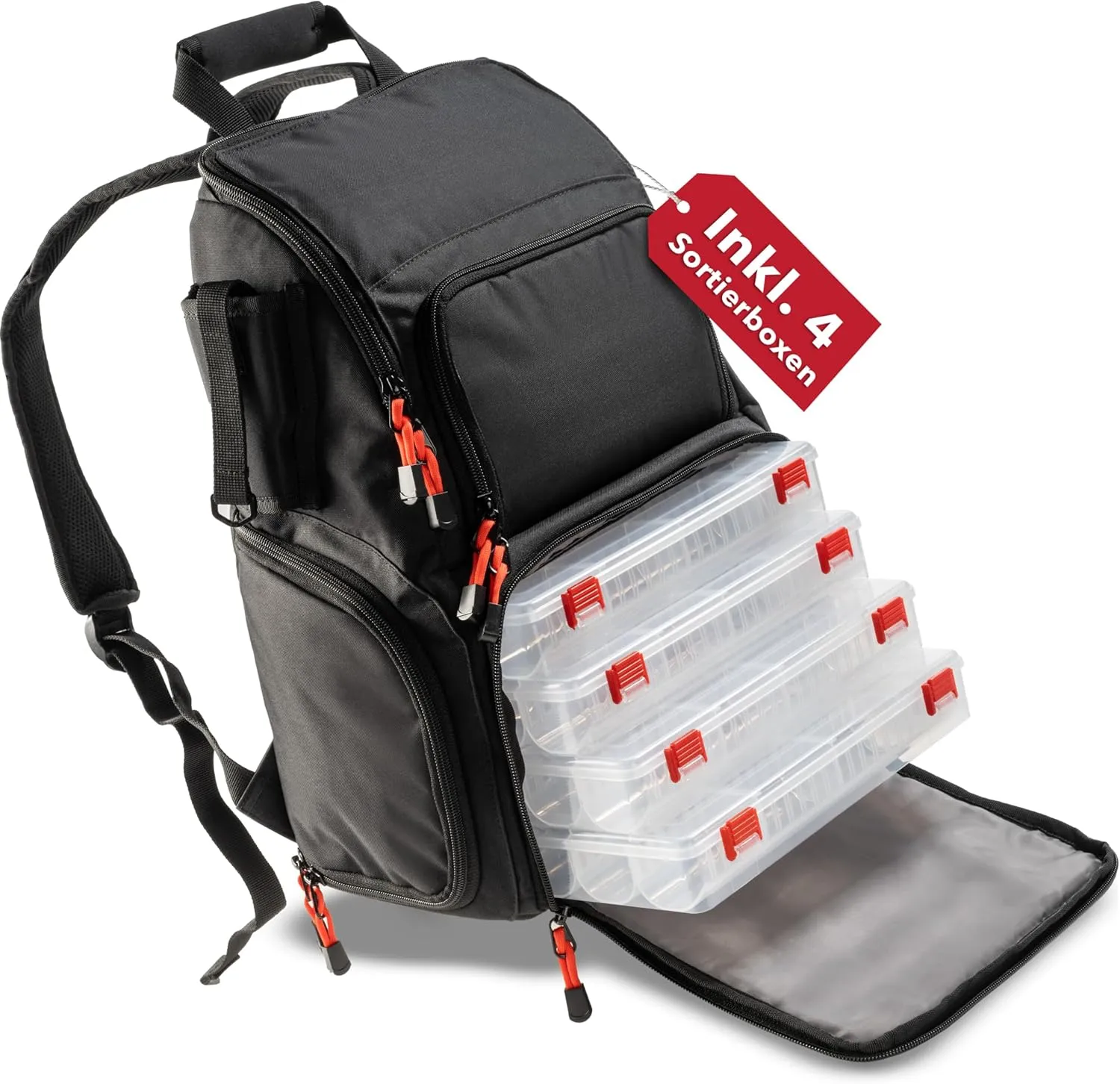 Bild von Paradox Fishing Angelrucksack mit 4 Boxen und Angelkoffer