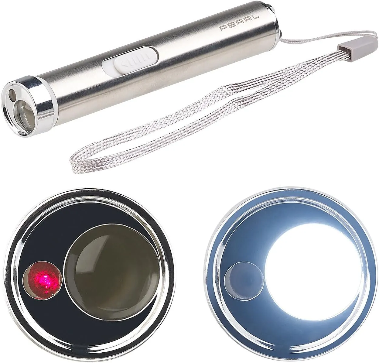 Bild von PEARL Mini Taschenlampe 2in1 mit Laserpointer und Edelstahl-Gehäuse, 15 Lumen