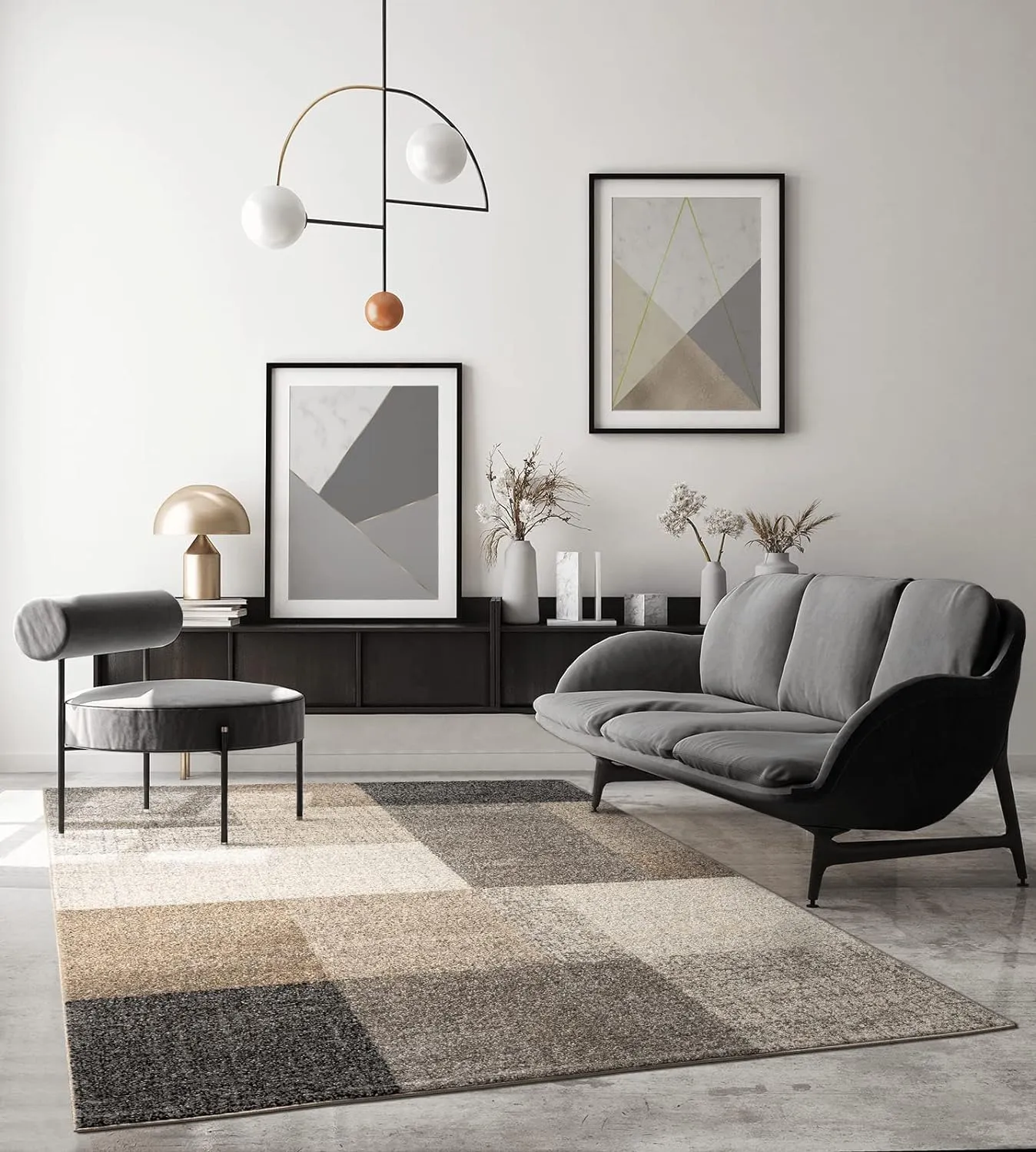 Bild von Pearl Moderner Kurzflor Teppich in Beige mit geometrischen Mustern, 140 x 200 cm