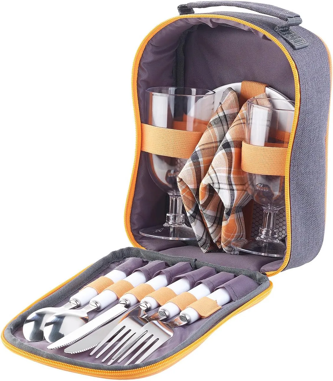Bild von PEARL Picknick Set für 2 Personen mit Gläsern, Servietten, Tellern und Besteck