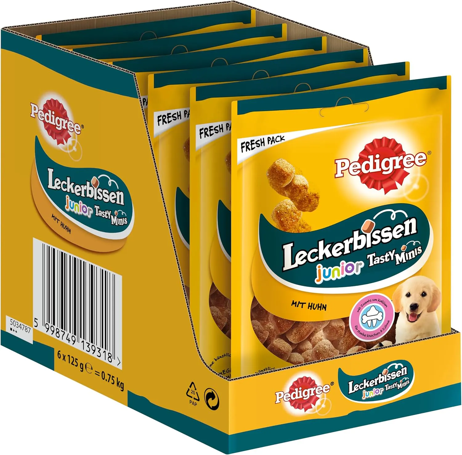 Bild von Pedigree Junior Hundesnacks mit Huhn im Vorratspack von 6 x 125 g für Welpen und Training