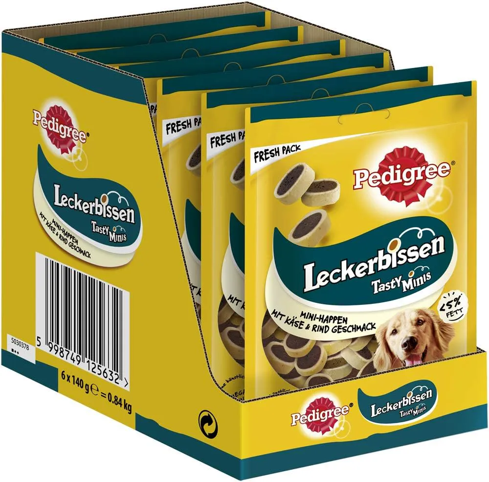 Bild von Pedigree Mini-Happen Hundesnacks 6er Pack mit Rind- und Käsegeschmack ideal für Training und Snacks zwischendurch