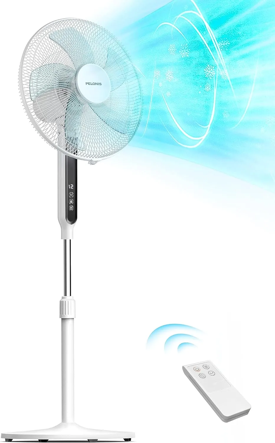 Bild von PELONIS 16 Zoll Standventilator mit Fernbedienung, leise, höhenverstellbar, 12 Geschwindigkeitsstufen und 85° Oszillation