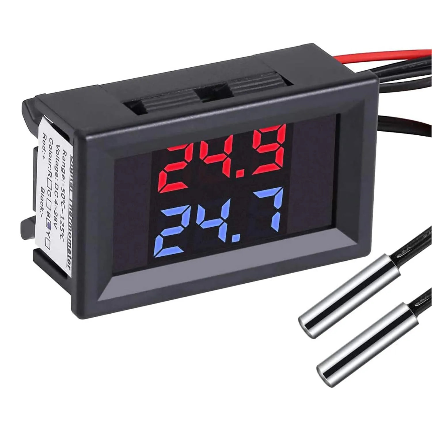 Bild von PEMENOL Dual Display Digitalthermometer mit NTC Temperatursensor wasserdicht für 4-28 Volt