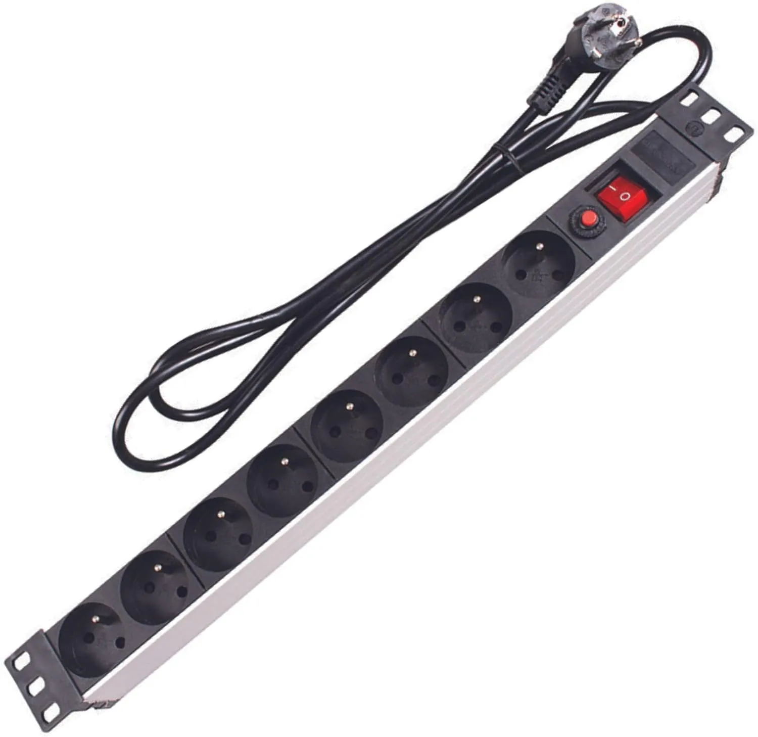 Bild von Perel PDU Steckdosenleiste mit 8 Schutzkontaktsteckdosen und Schalter, 2,15 m Kabel, geeignet für 19 Zoll Rack