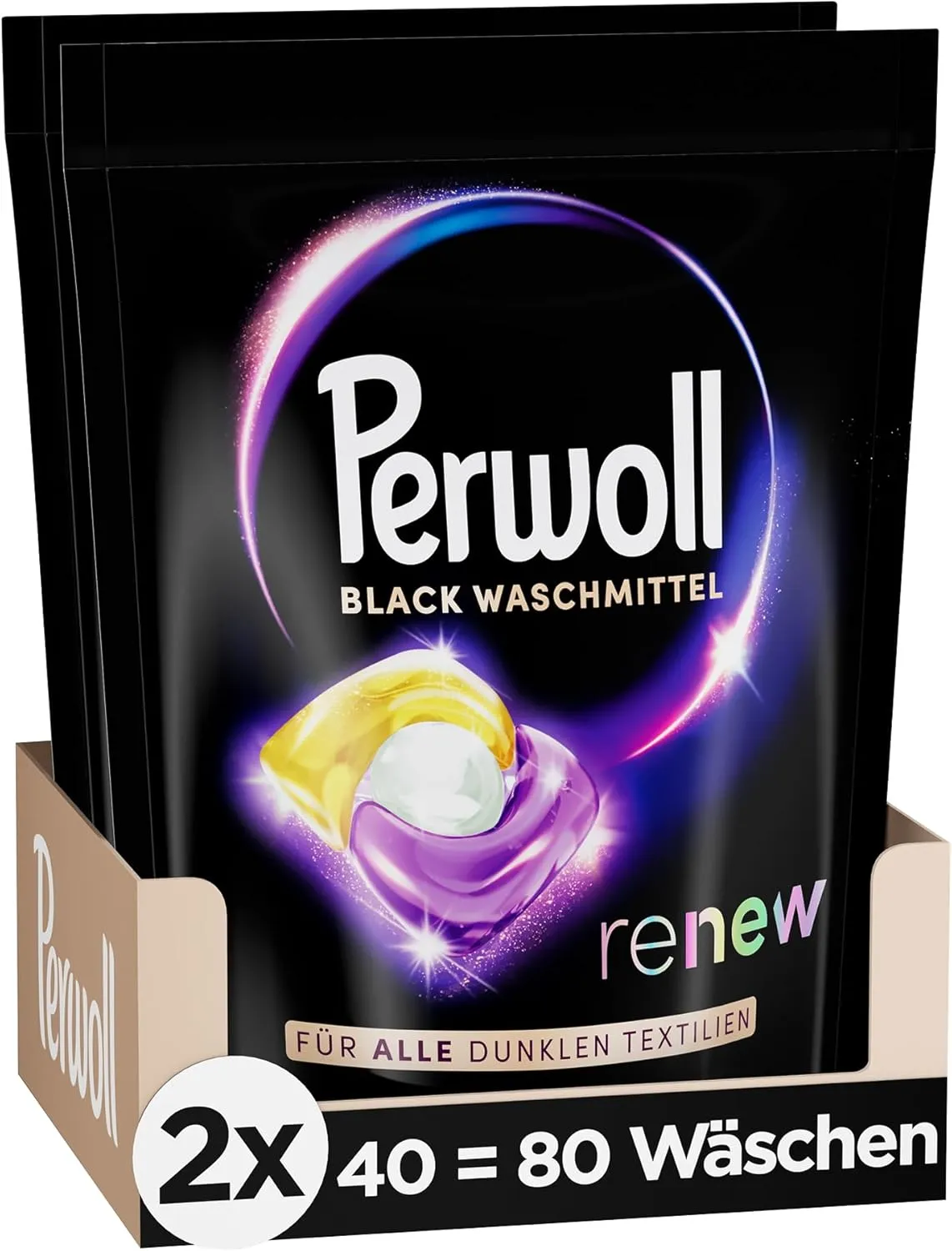 Bild von Perwoll Renew Caps Black Waschmittel mit 80 Caps für 2 x 40 Wäschen, All-in-1 für dunkle Textilien mit Dreifach-Renew-Technologie
