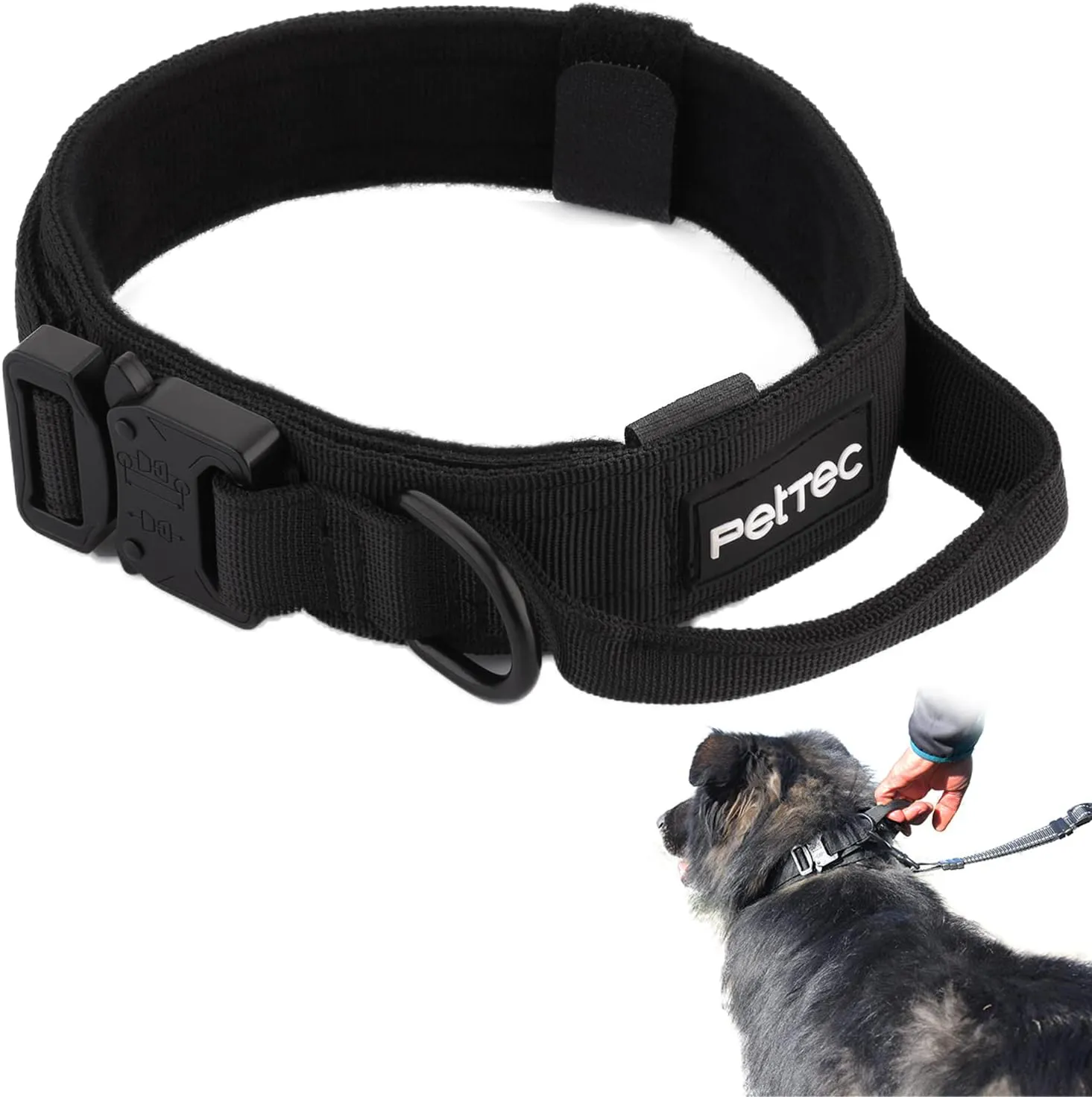 Bild von PetTec Halsband aus Neopren und Nylon für kleine und große Hunde, weich gepolstert, robust und wasserabweisend, verstellbar, Set mit Schleppleine