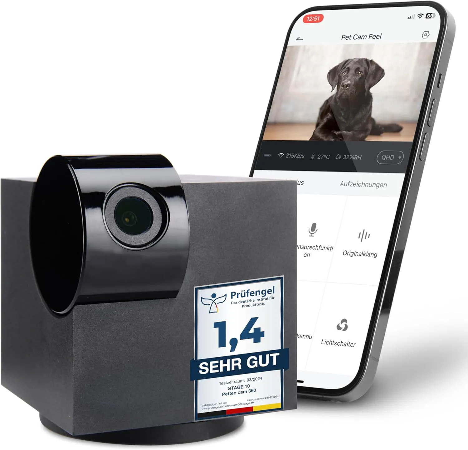 Bild von PetTec Haustierkamera 360° mit App und Nachtsichtfunktion für Hunde und Katzen, Full HD mit Bewegungserkennung