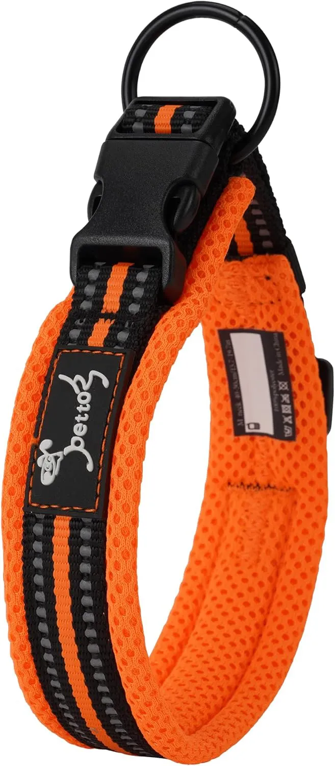 Bild von PETTOM verstellbares Hundehalsband aus Nylon in Orange, atmungsaktiv und reflektierend, Größe L
