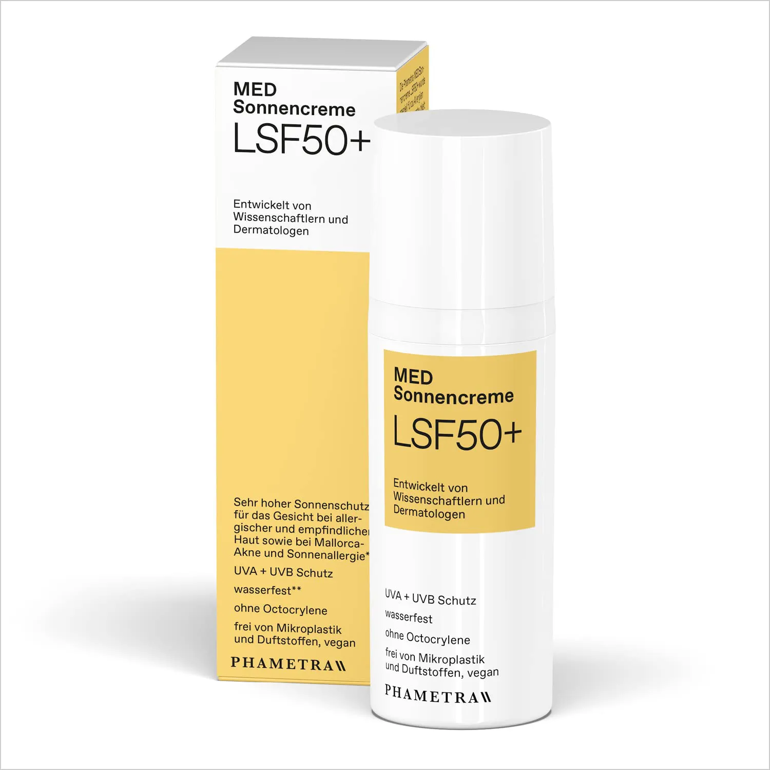 Bild von Phametra MED Sonnencreme LSF 50 mit sehr hohem Schutz für empfindliche Haut, ohne Octocrylene, wasserfest, vegan und ohne Duftstoffe, 50ml