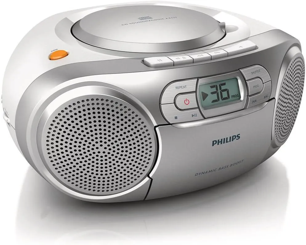 Bild von Philips AZ127/12 tragbare CD-Soundmachine mit UKW-Radio, Kassettendeck und Dynamic Bass Boost in Silber