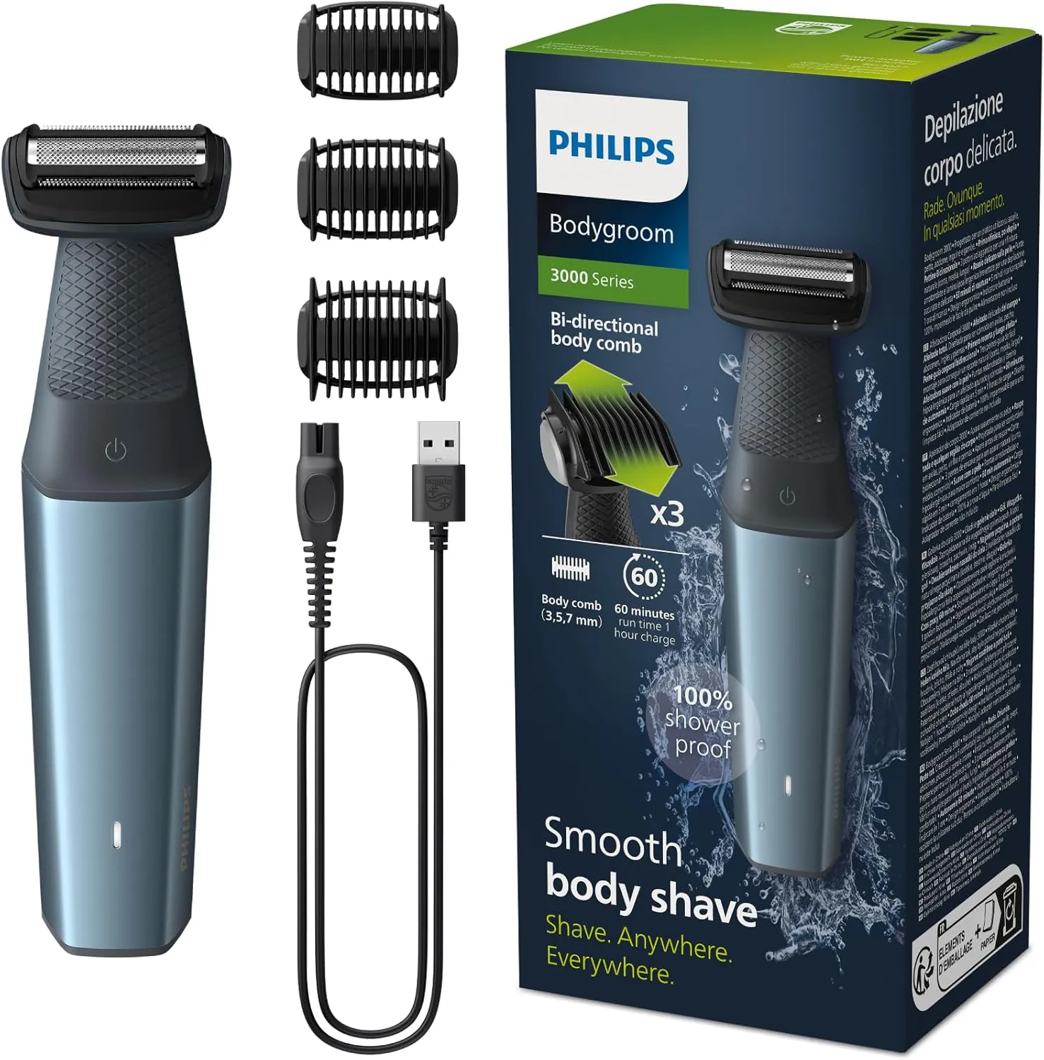 Bild von Philips Bodygroom Series 3000 BG3027/03 wasserfester Trimmer für Körper und Intimbereich mit 60 Minuten Laufzeit
