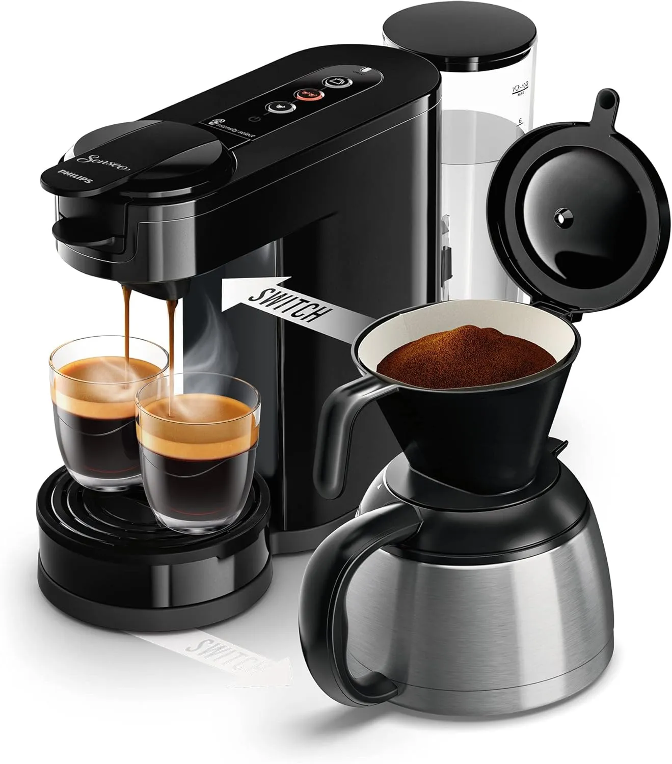 Bild von Philips HD6592/64 Senseo Switch Kaffeemaschine mit 2-in-1-Brühtechnologie und 1 Liter Wasserbehälter für bis zu 7 Tassen
