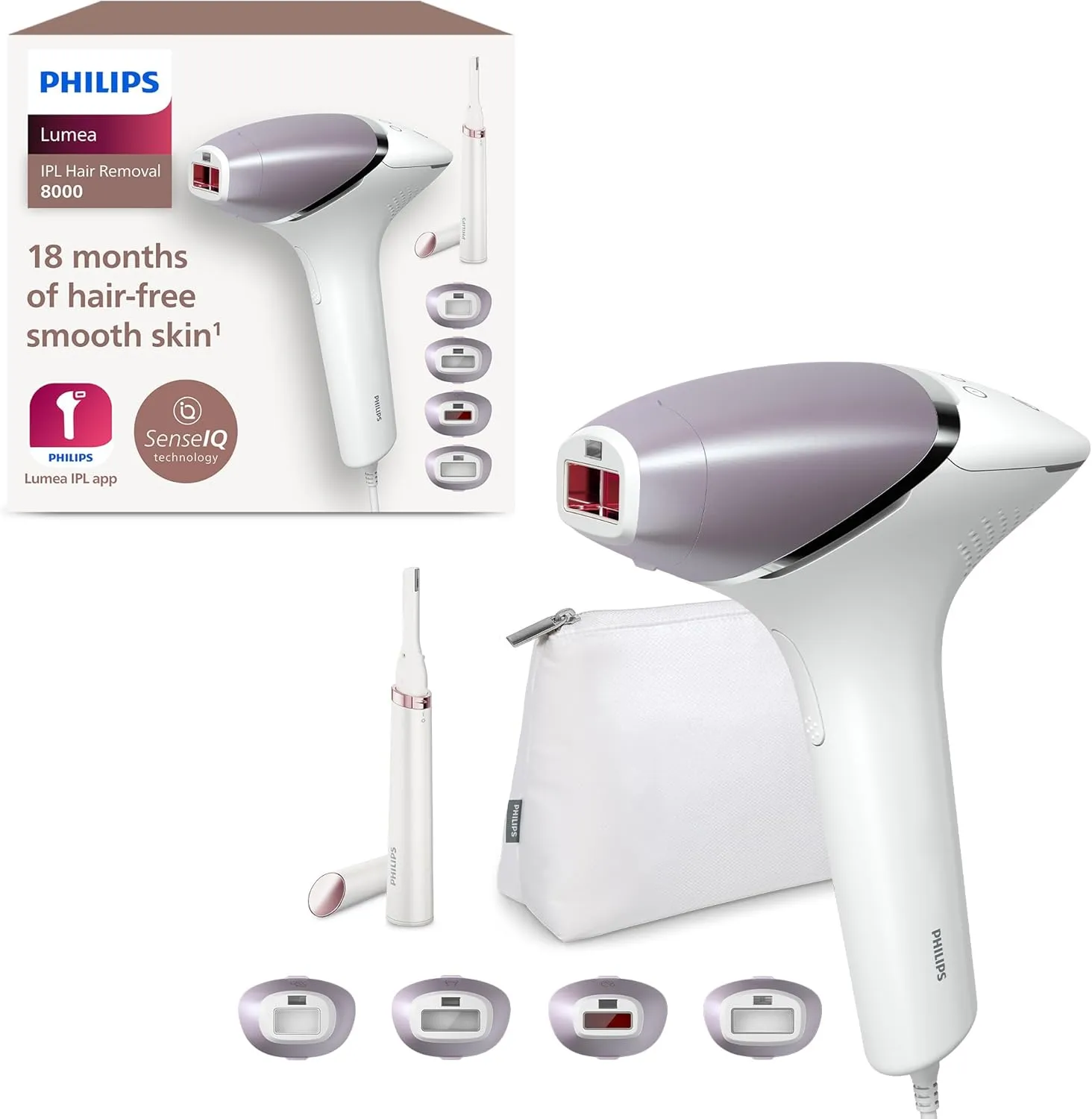 Bild von Philips Lumea BRI949/00 Haarentfernungsgerät der 8000 Serie mit SenseIQ Technologie, 4 Aufsätzen und Satin Compact Korrekturtrimmer