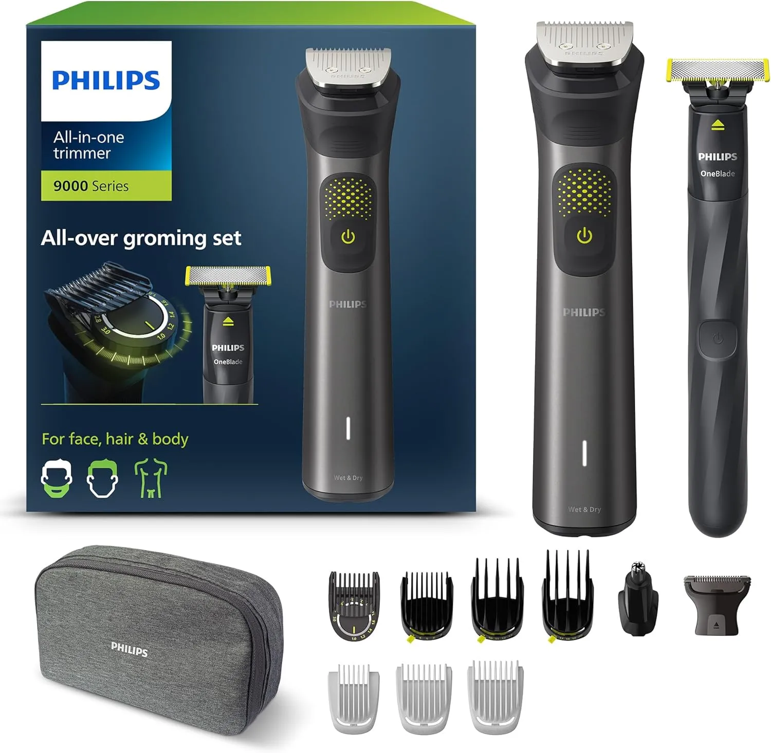 Bild von Philips Multigroom Series 9000 MG9530/15 13-in-1 Barttrimmer und Haarschneider mit OneBlade und 27 Längeneinstellungen von 0,2 bis 20 mm