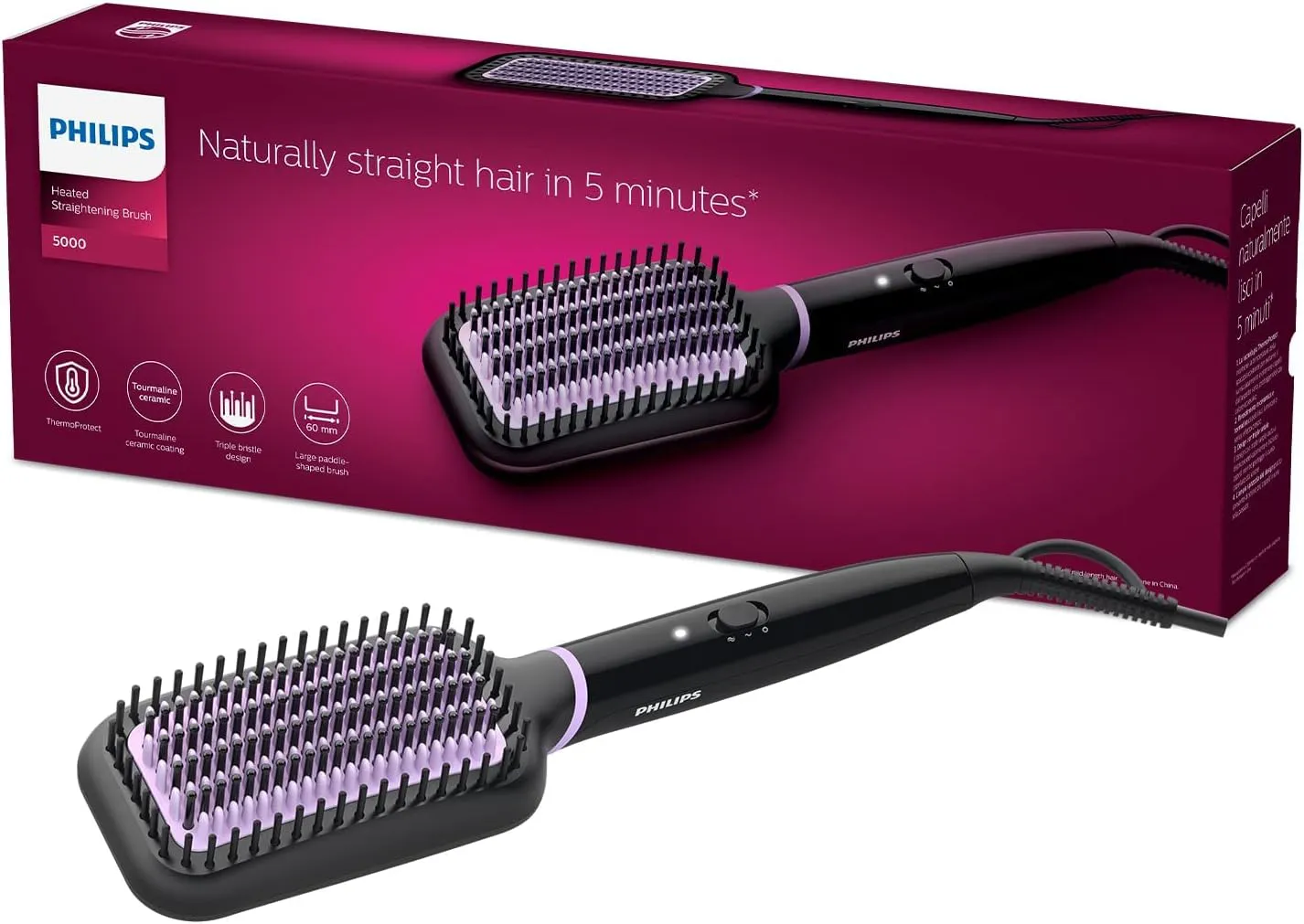 Bild von Philips StyleCare BHH880/00 Aufheizbare Glättbürste mit Temperaturen von 170 und 200 Grad in Schwarz und Pink