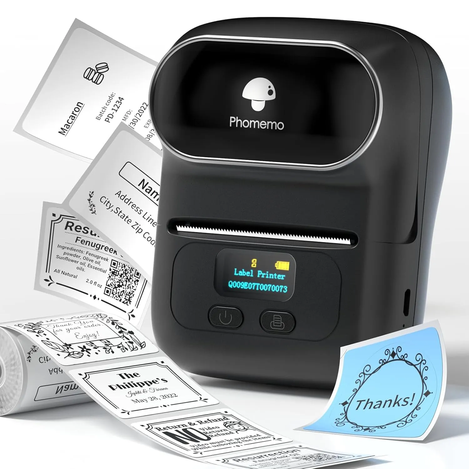 Bild von Phomemo M110 Bluetooth Etikettendrucker in Schwarz, tragbares selbstklebendes Thermo-Beschriftungsgerät, kompatibel mit Smartphones und PCs