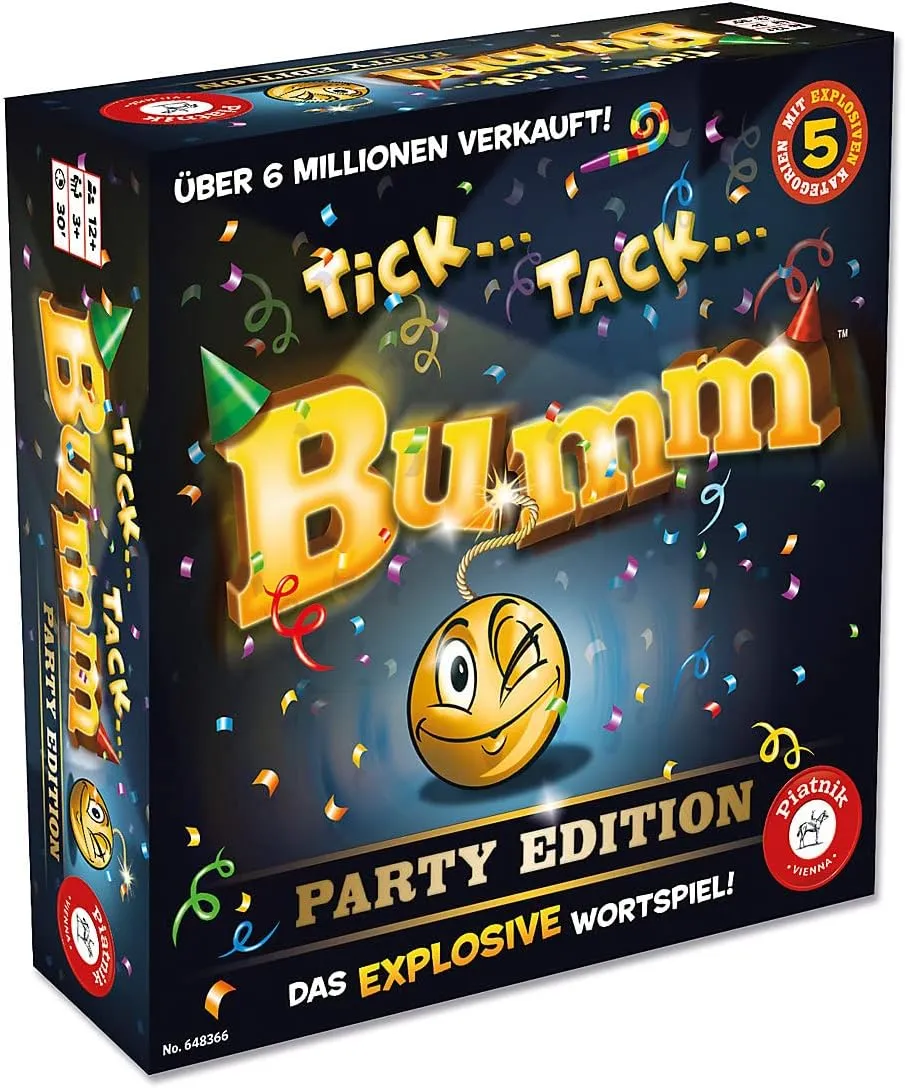Bild von Piatnik Tick Tack Bumm Party-Edition ab 12 Jahren, das explosive Wortspiel für Schlagfertigkeit und Vorstellungsvermögen