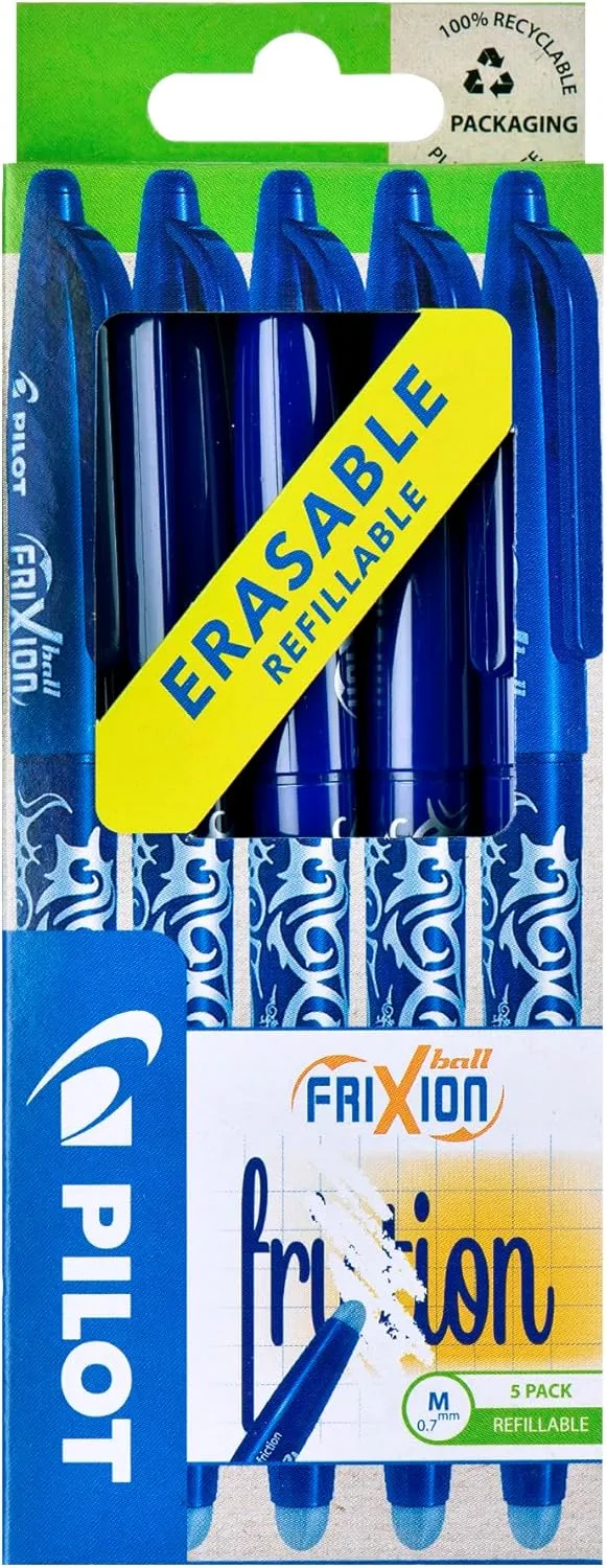 Bild von Pilot Frixion Point Tintenroller Set mit 5 radierbaren Stiften in Blau, 0,7 mm