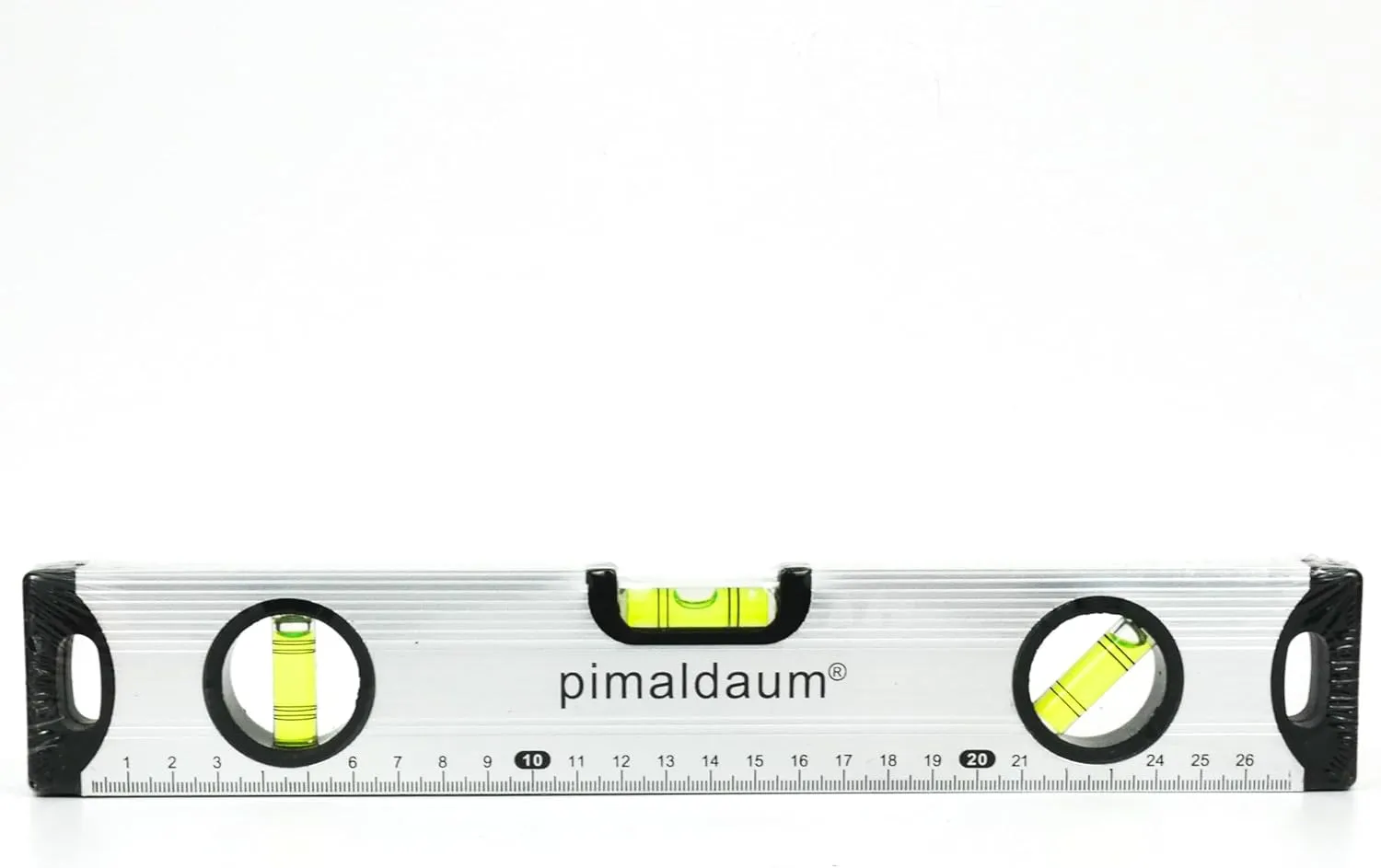 Bild von pimaldaum Wasserwaage aus Aluminium mit 30 cm Länge und drei Libellen für horizontal, vertikal und 45 Grad sowie Magneten und cm-Skalierung