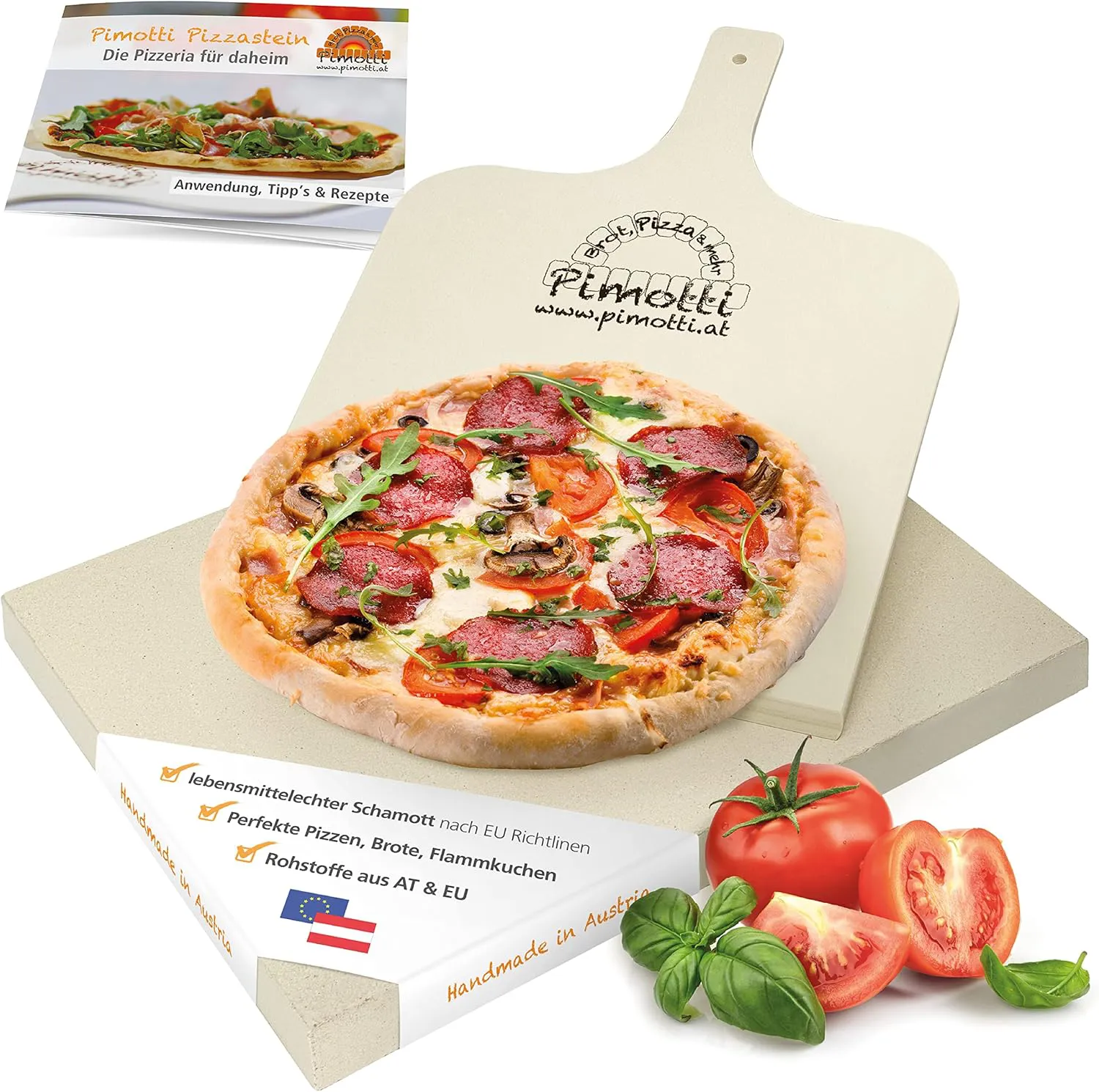 Bild von PIMOTTI Pizzastein aus echtem Schamott mit 4 cm Dicke, eckig für Backofen und Grill