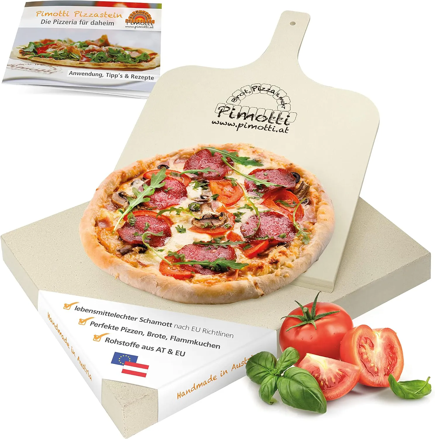 Bild von PIMOTTI Pizzastein aus echtem Schamott mit 5 cm für Backofen und Grill, eckig und ideal für Pizza und Brot