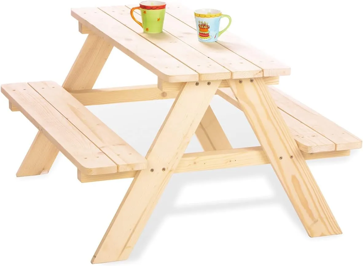 Bild von PINOLINO Nicki Kindersitzgarnitur aus massivem Naturholz für Kinder ab 2 Jahren, langlebig und sicher, Maße 90 x 79 x 50 cm