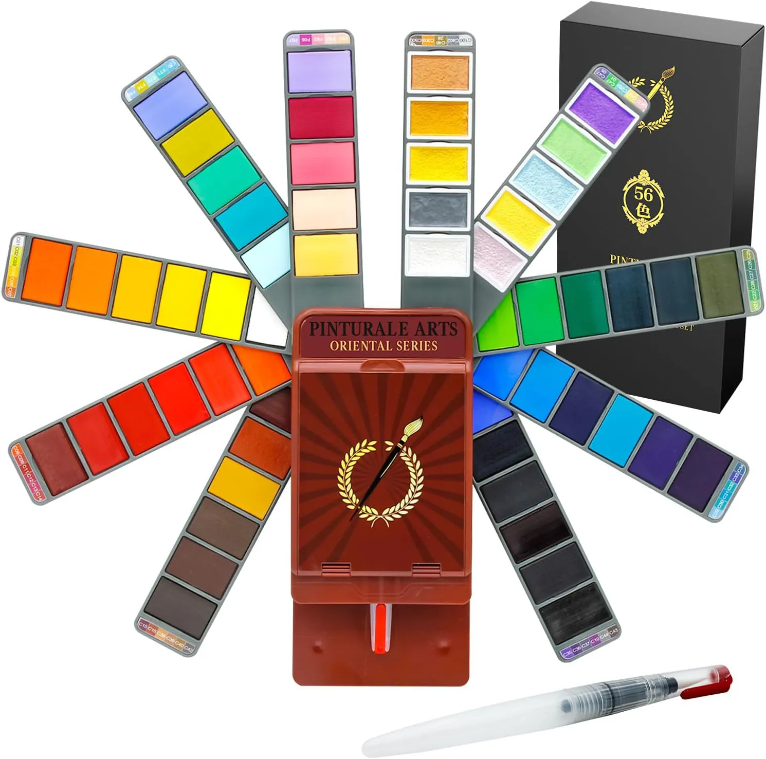 Bild von Pinturale Arts Aquarellfarben Set mit 56 Farben inklusive Metallic und Wassertankpinsel für Künstler