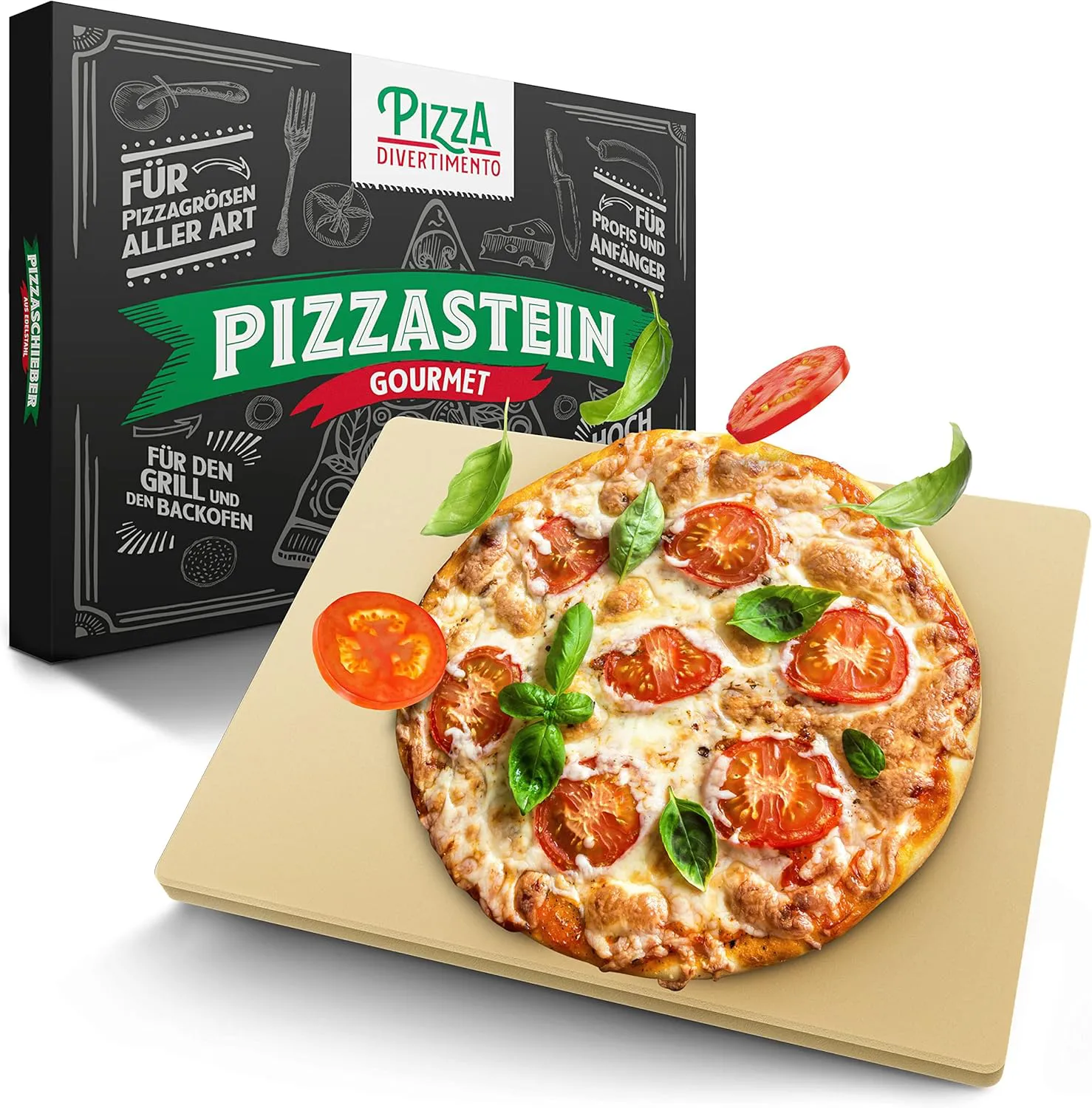 Bild von Pizza Divertimento Pizzastein aus Cordierit bis 900 Grad mit e-Rezeptbuch