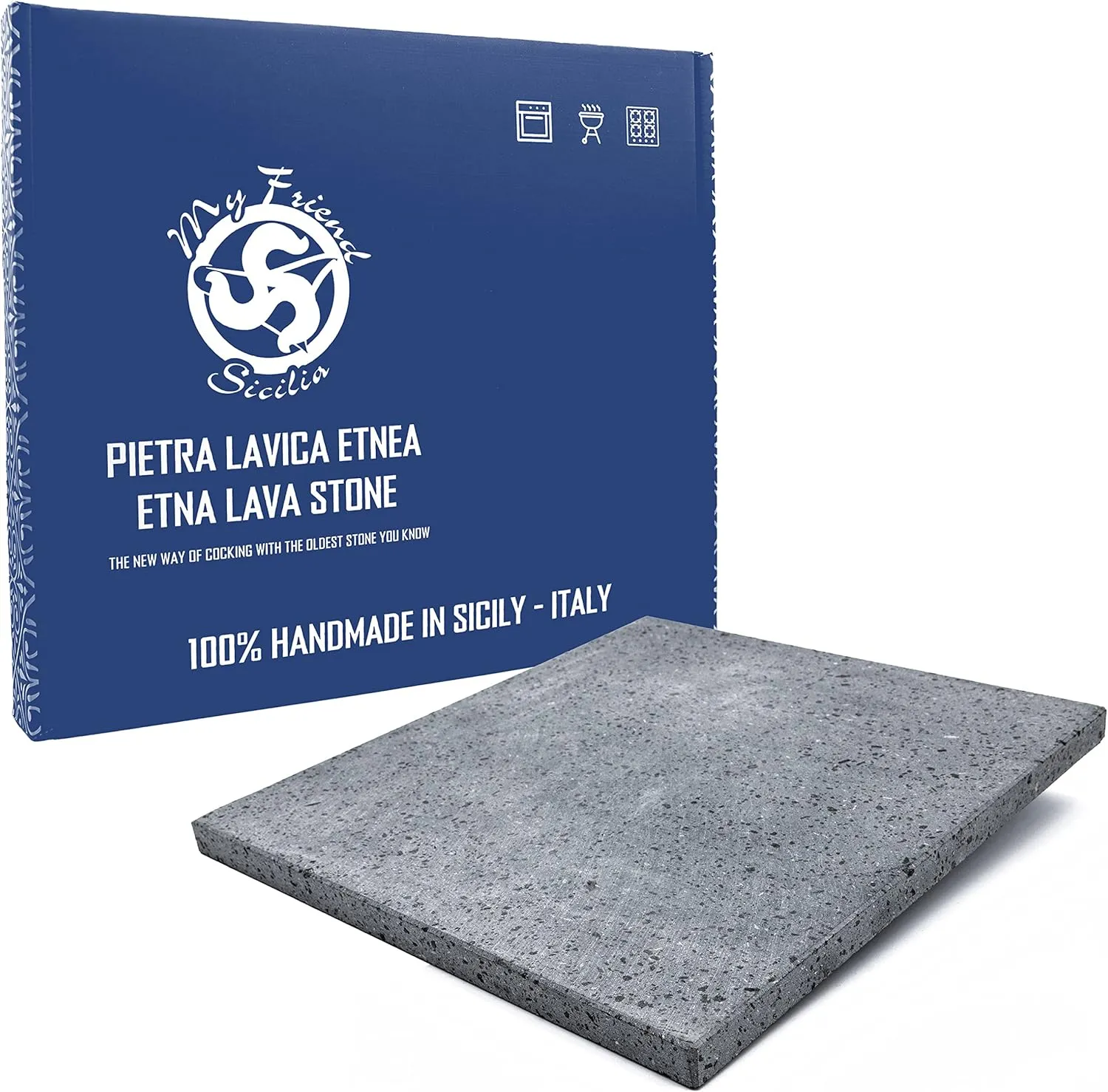 Bild von Pizzastein aus Ätna Lavastein mit den Maßen 39x35x2 cm für Backofen und Gasgrill, hergestellt in Italien