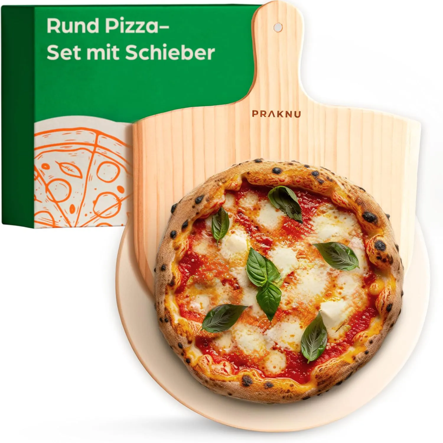 Bild von Pizzastein aus Cordierit für Backofen und Gasgrill mit Pizzaschieber, bis 900 Grad Celsius