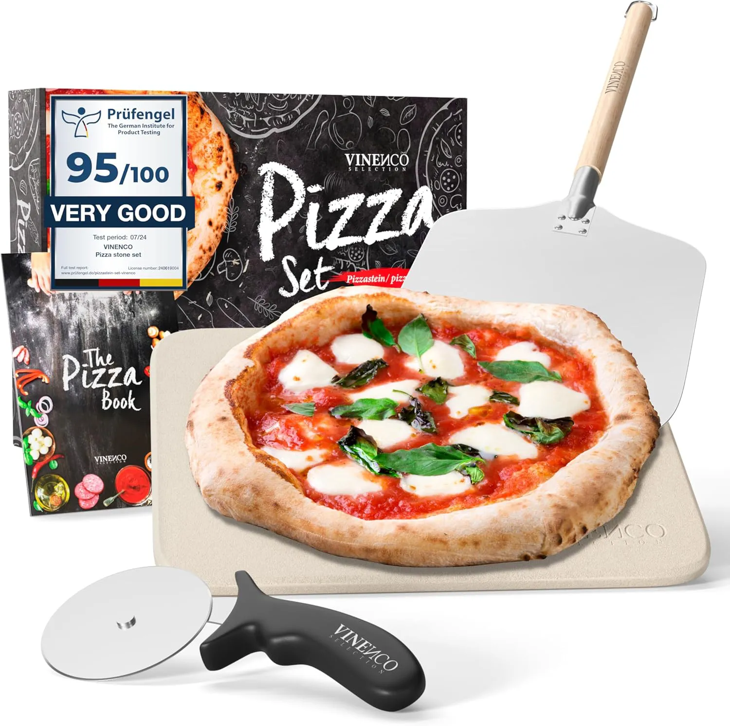 Bild von Pizzastein Set für Backofen und Gasgrill mit Pizzaschieber und Rezeptbuch