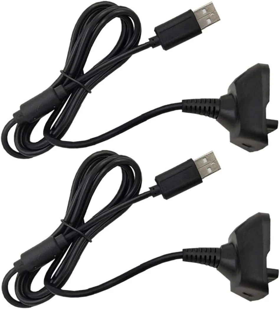 Bild von Play-Lade-Set mit 1,5 m Controller-Kabel und 2-in-1-Griff für Xbox 360, Schwarz, 2 Stück