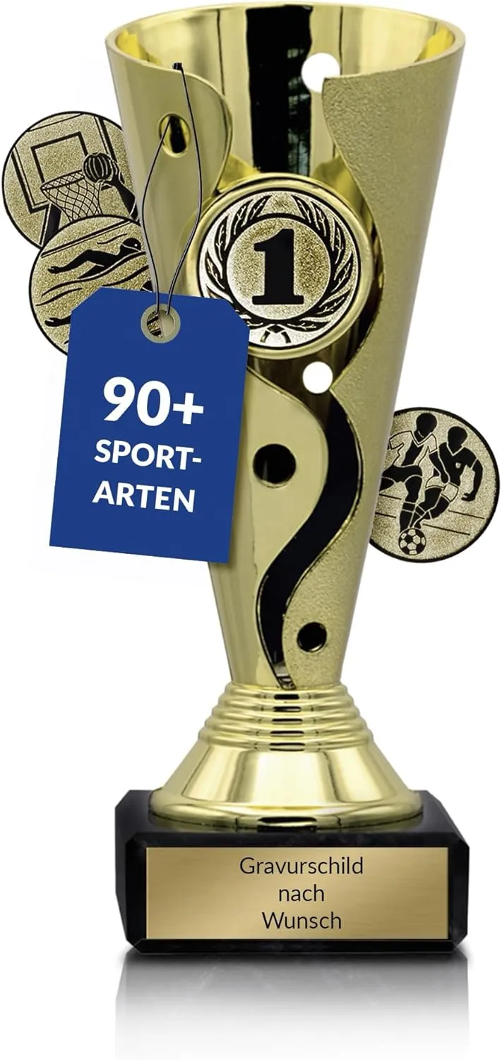 Bild von Pokal-Fabrik Pokal mit individueller Gravur in Gold, Silber oder Bronze, 15,5 cm inklusive Marmorsockel