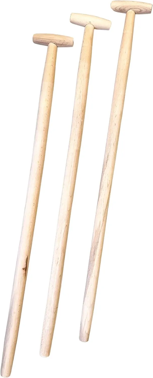 Bild von Pokm Toolsmarket Holz Besenstiel mit T-Griff, 100 cm, aus Buchenholz, Ø 38 mm, 3 Stück