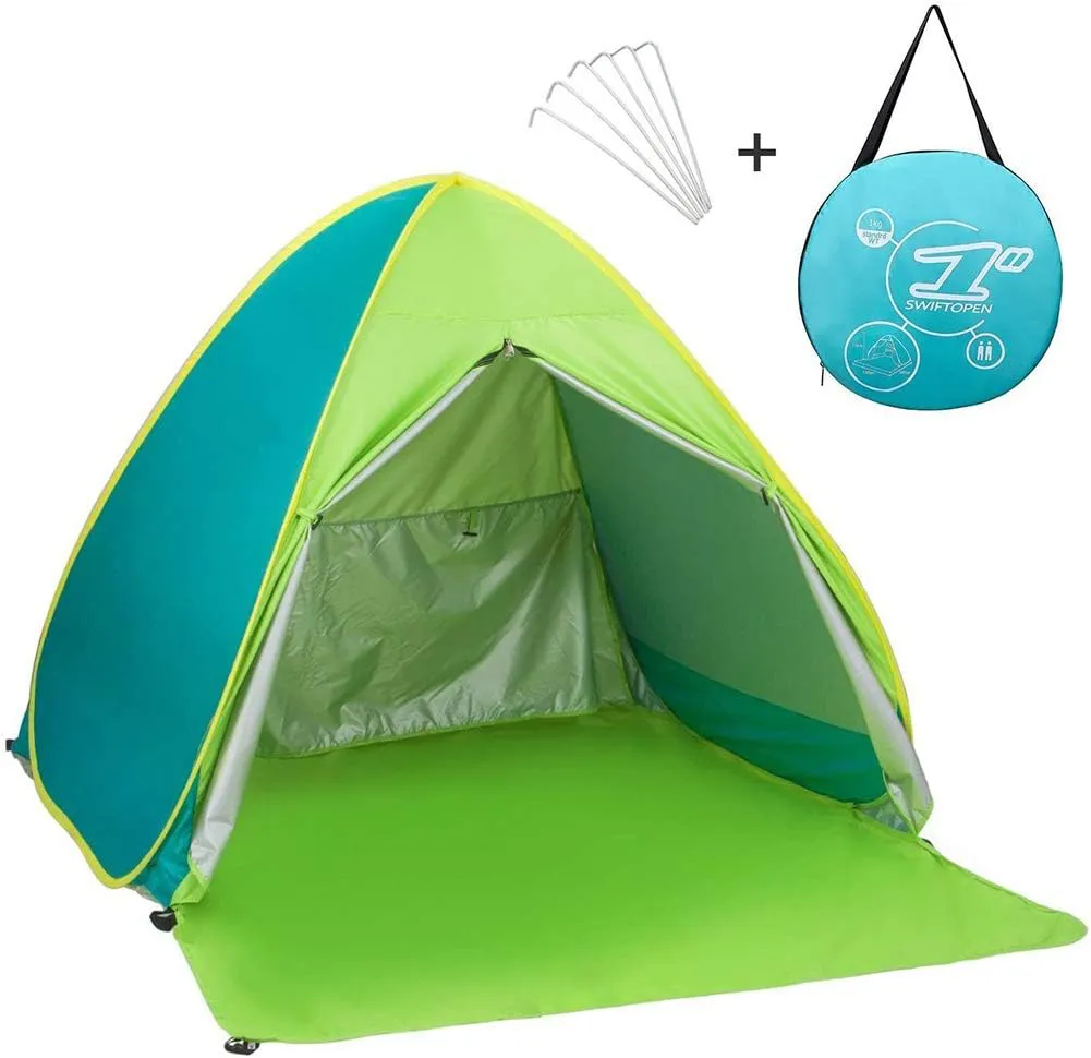 Bild von Portable Pop Up Strandzelt mit Reißverschluss in Grün, UV-Schutz, ideal für Camping und Garten