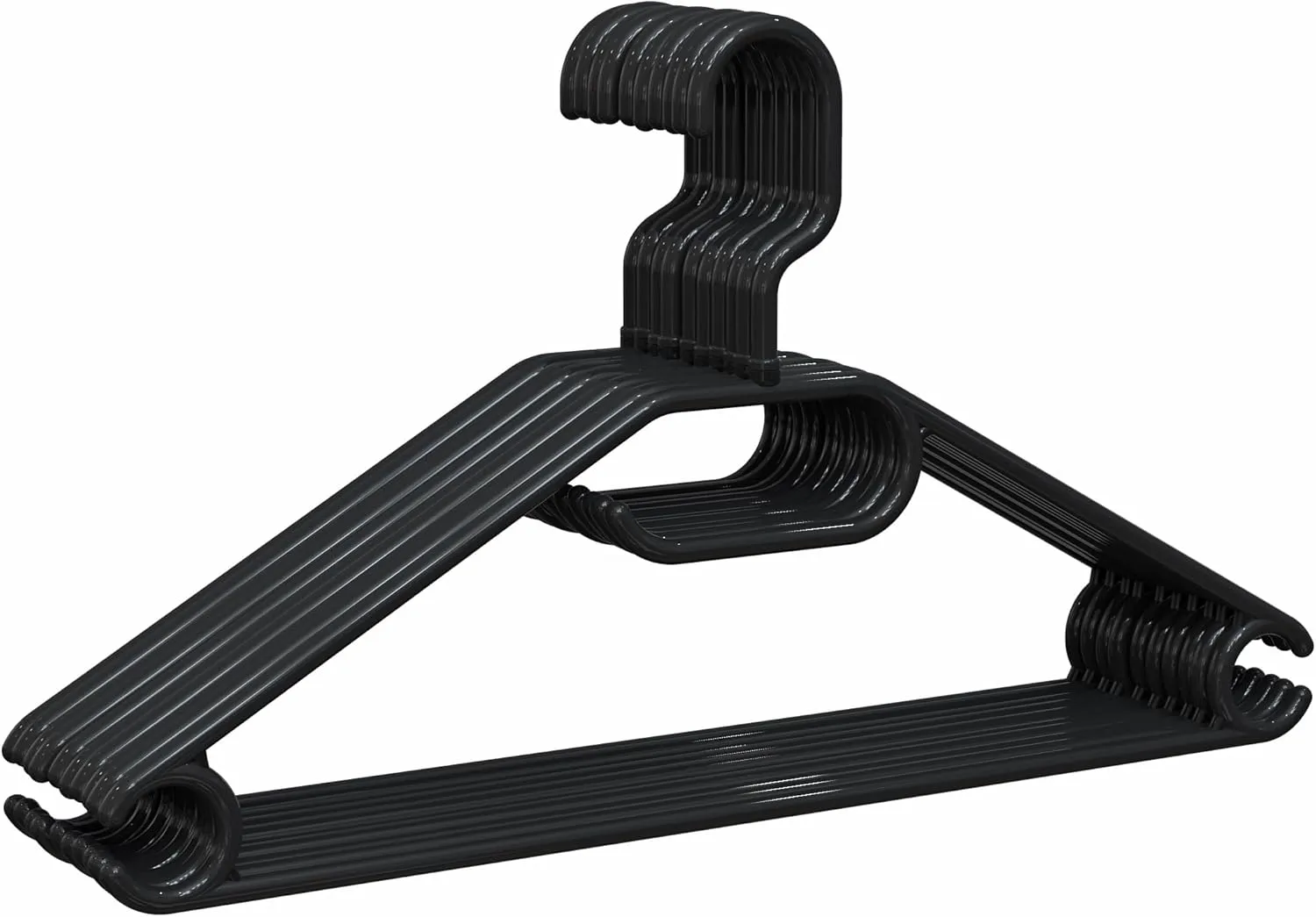 Bild von PORTENTUM Kleiderbügel Set mit 10 Stück aus 100% recyceltem Kunststoff in Schwarz, drehbarer Haken und platzsparendem Design, geeignet für alle Kleidungsarten, Made in Spain