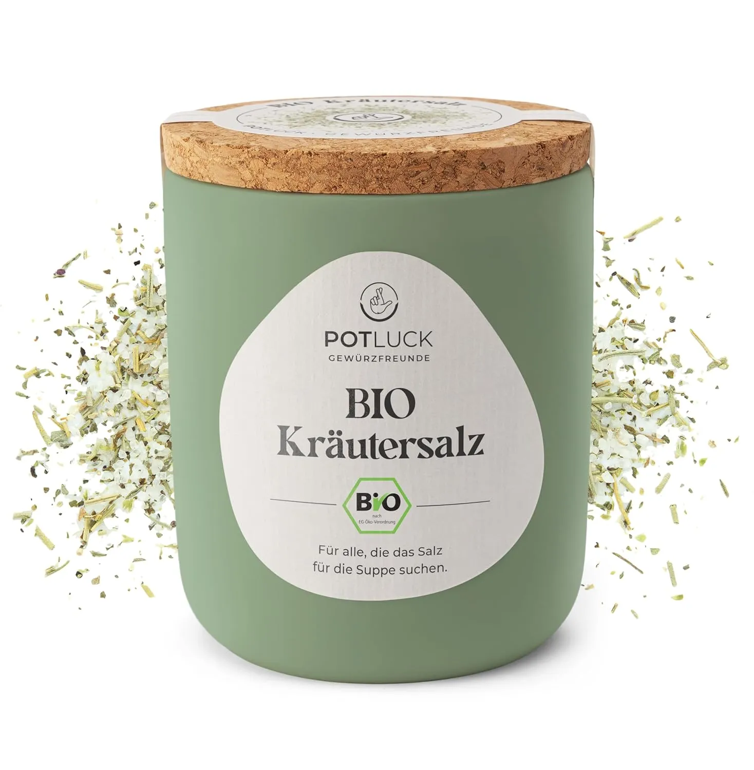 Bild von POTLUCK Bio Kräutersalz in Keramiktopf mit 100 g, vegan und glutenfrei