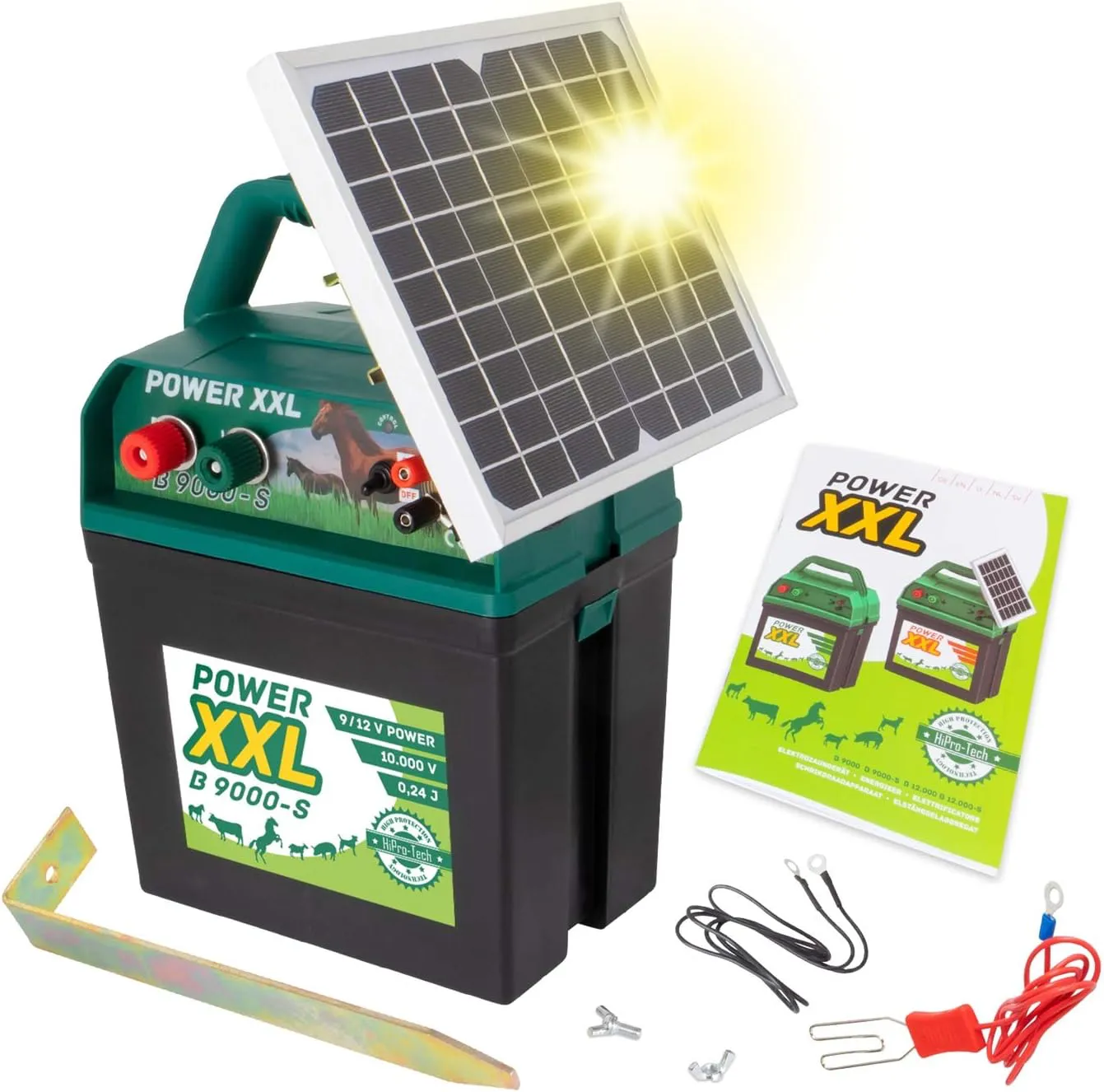 Bild von Power XXL B 9000 S Solar Weidezaungerät mit 9V/12V und hocheffektivem Solarmodul für Pferde und Ponys