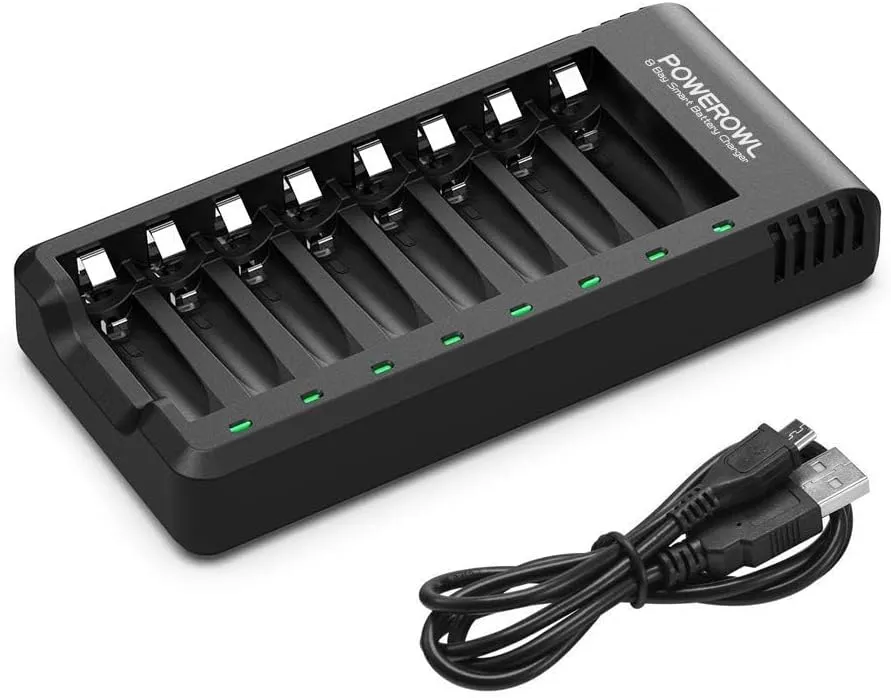 Bild von POWEROWL 8-fach Akkuladegerät mit Goldtop Pro Batterien