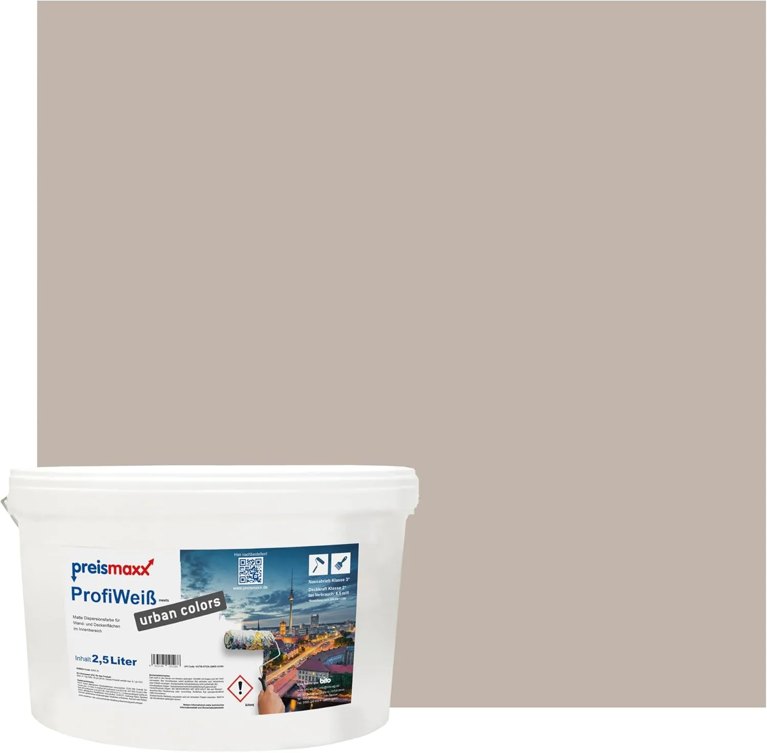 Bild von Preismaxx Profiweiß Wandfarbe in braun, 2,5 Liter, hohe Deckkraft und matte Innenfarbe in Profi-Qualität