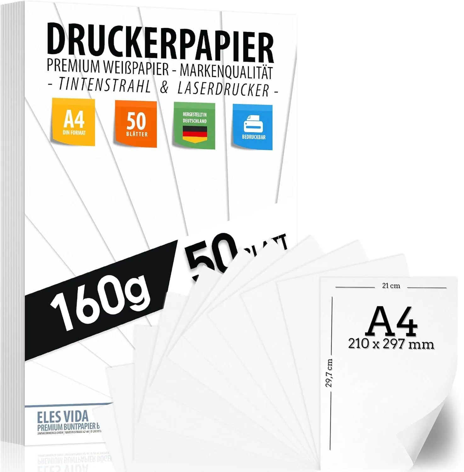 Bild von Premium Druckerpapier A4 160g mit 50 Blatt für Uni, Fotografie und Präsentationen