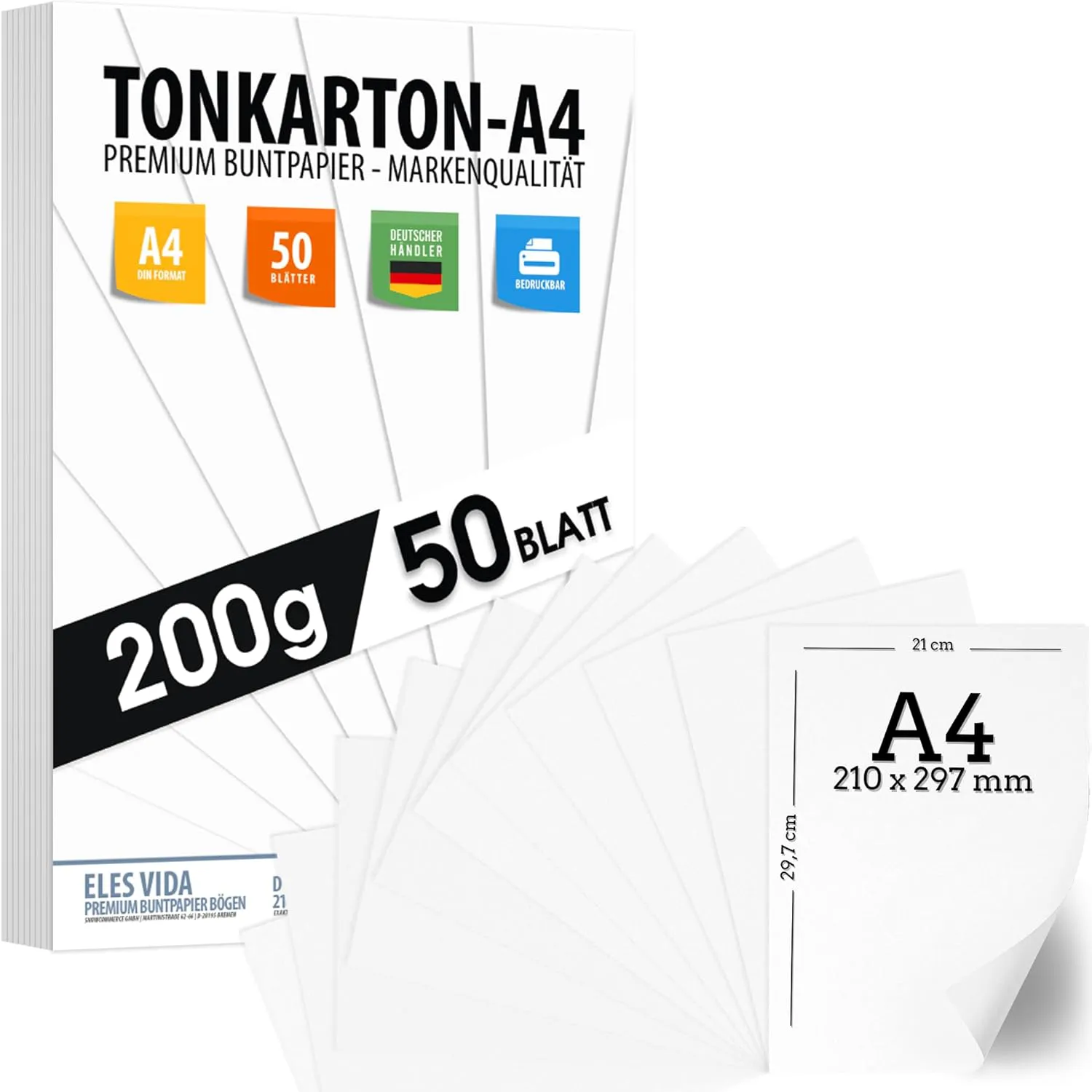 Bild von Premium Papier 200g/m² in Reinweiß, 50 Blatt DIN A4, beidseitig bedruckbar, geeignet für Digitaldruck, Laserdrucker und Tintenstrahldrucker