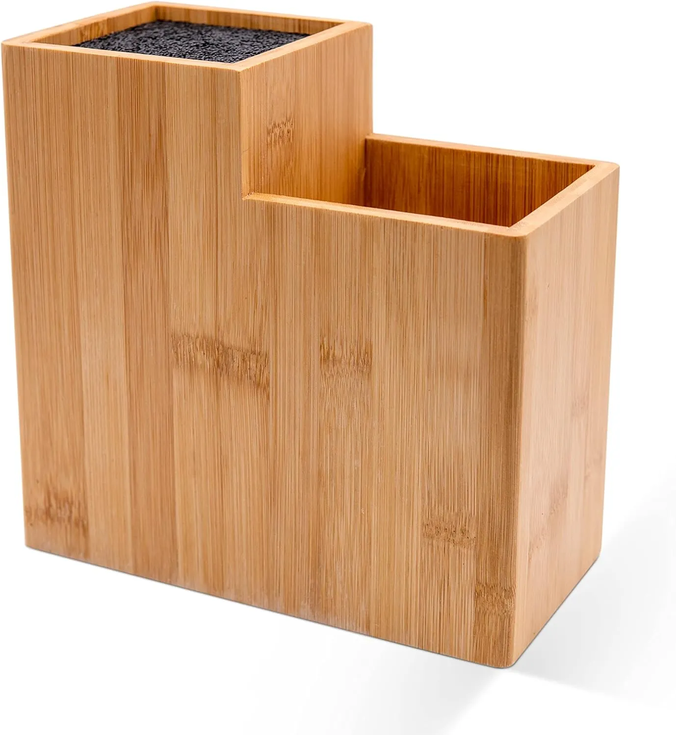 Bild von Presar Bambus Messerblock ohne Messer mit 2 Fächern und abnehmbaren Kunststoff-Borsteneinsatz, 21x22x11 cm