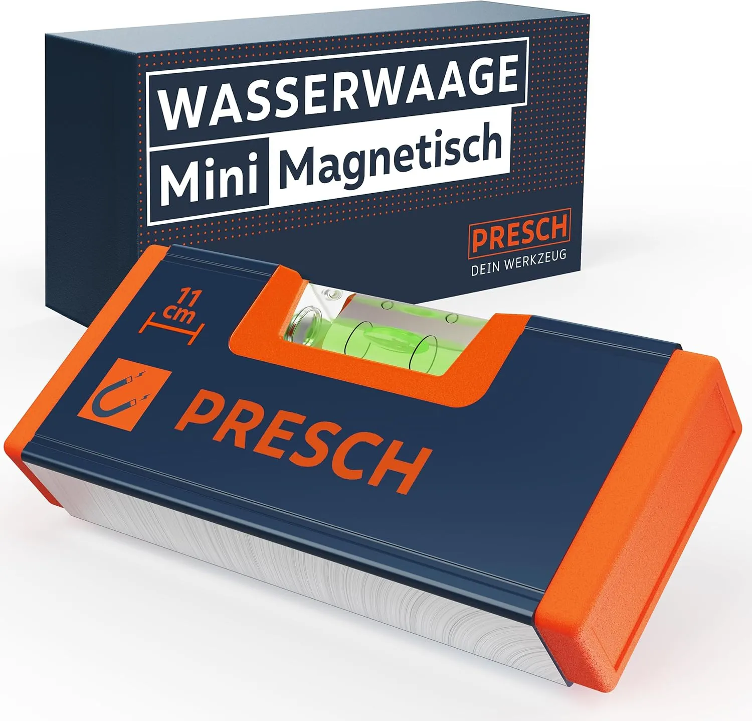 Bild von Presch Mini Wasserwaage 11 cm mit verstärktem Magnet und bruchfester Acrylglaslibelle für exakte Ausrichtung