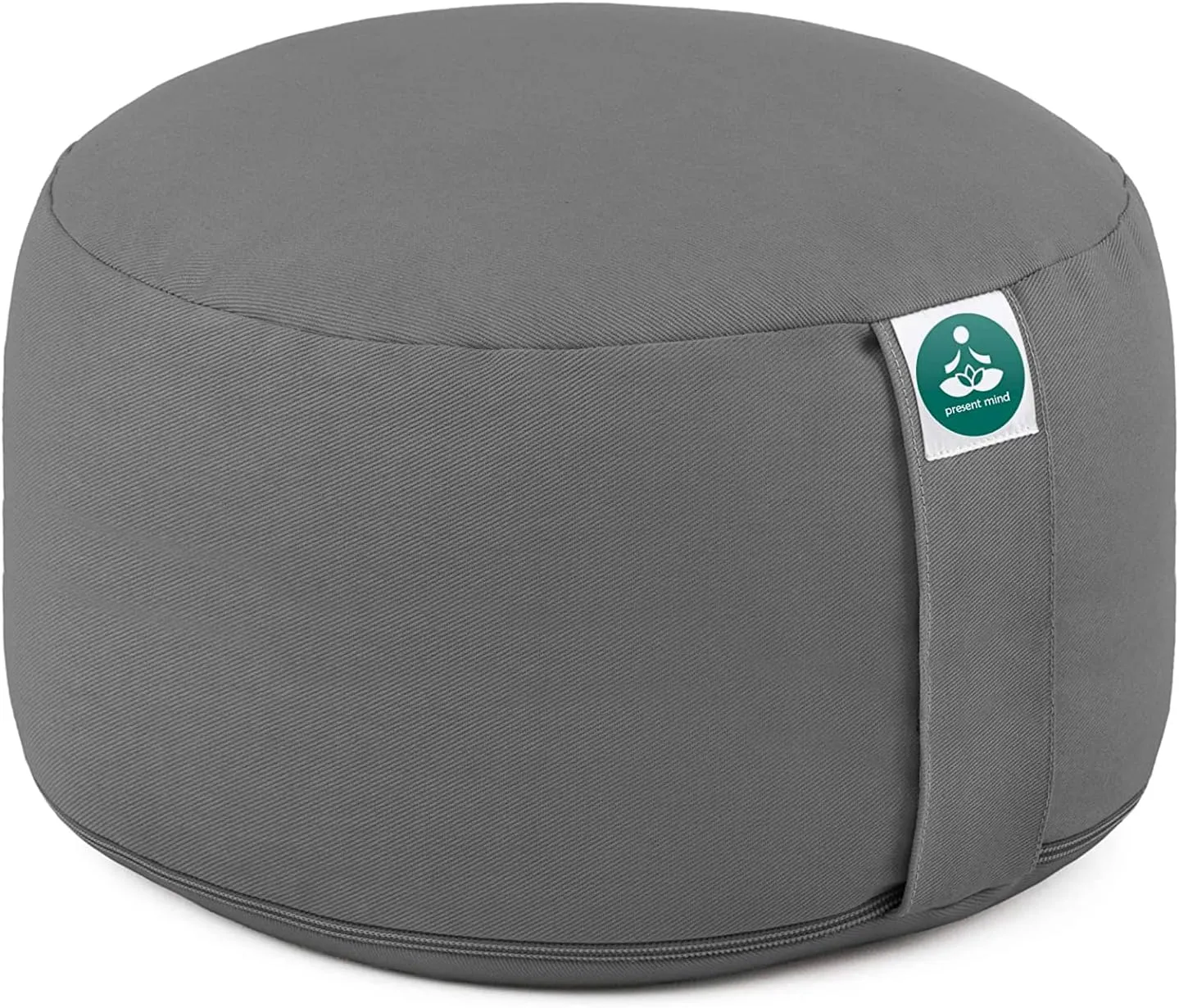 Bild von Present Mind Rundes Yogakissen extra hoch in Grau mit 20 cm Sitzhöhe, waschbarem Bezug und aus 100% natürlichen Materialien, hergestellt in der EU