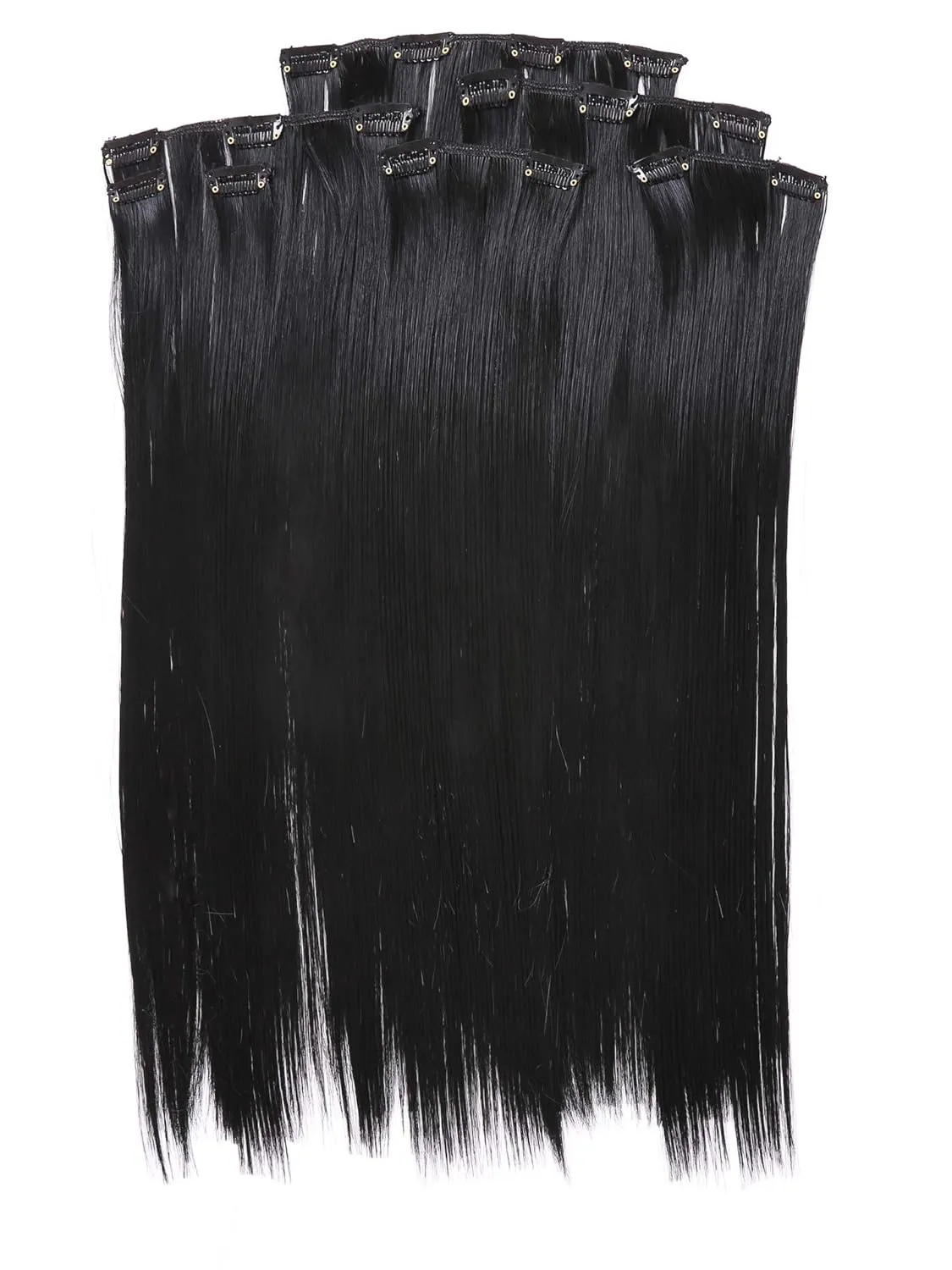 Bild von Prettyland 7-teiliges Set mit statikfreien Clip-In Haarsträhnen, 50 cm lang, in tiefschwarz