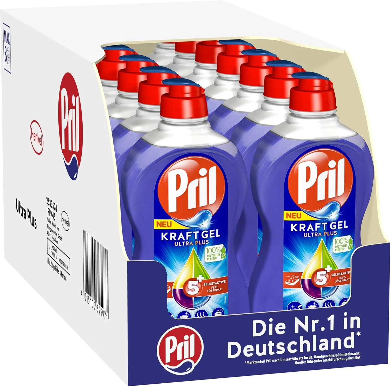 Bild von Pril 5 Plus Kraftgel Ultra Plus Handgeschirrspülmittel im 16er Pack mit selbstaktiver Fettlösekraft