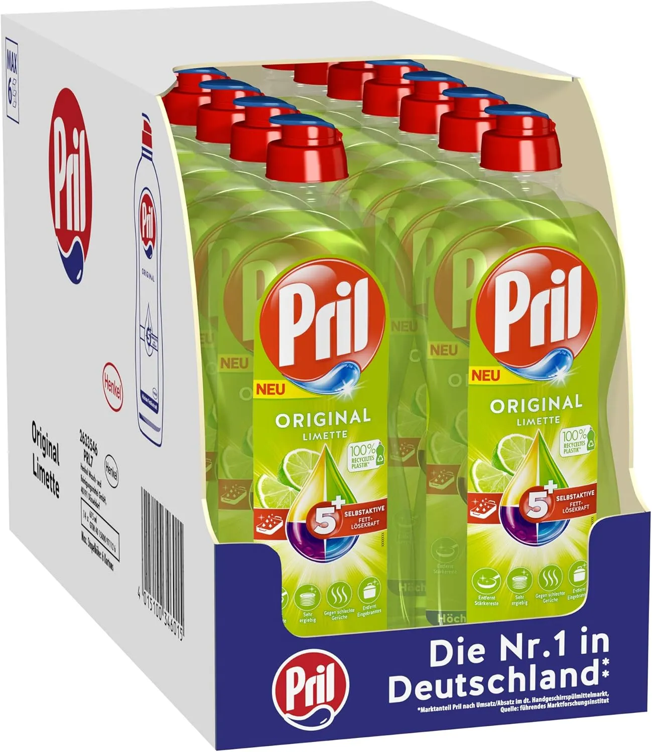 Bild von Pril 5 Plus Original Limette Handgeschirrspülmittel mit selbstaktiver Fettlösekraft im 14er Pack à 675 ml