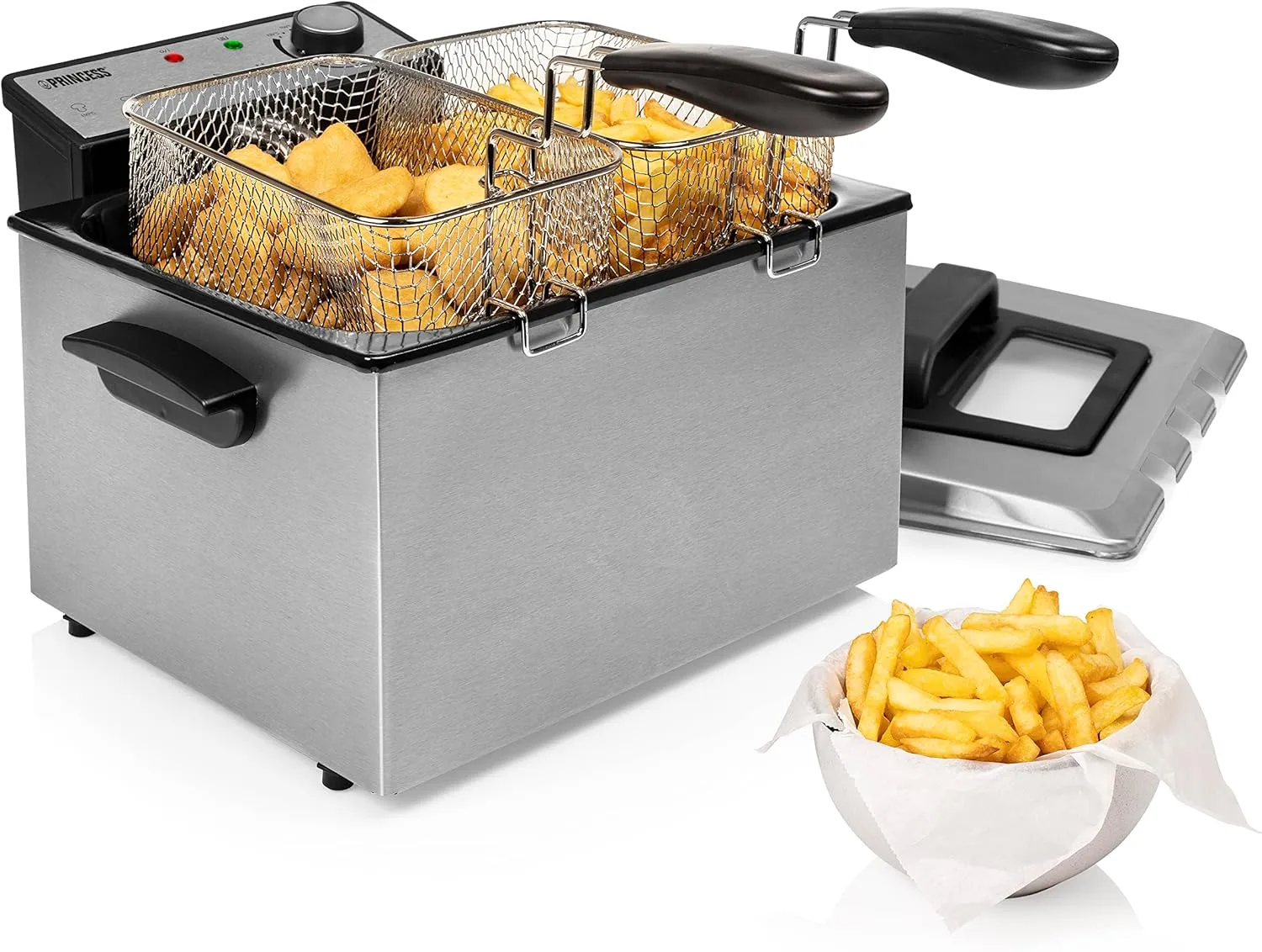 Bild von Princess Fritteuse mit 3270 Watt und 5 Litern für 6 bis 7 Personen, inklusive Thermostat und 3 Frittierkörben